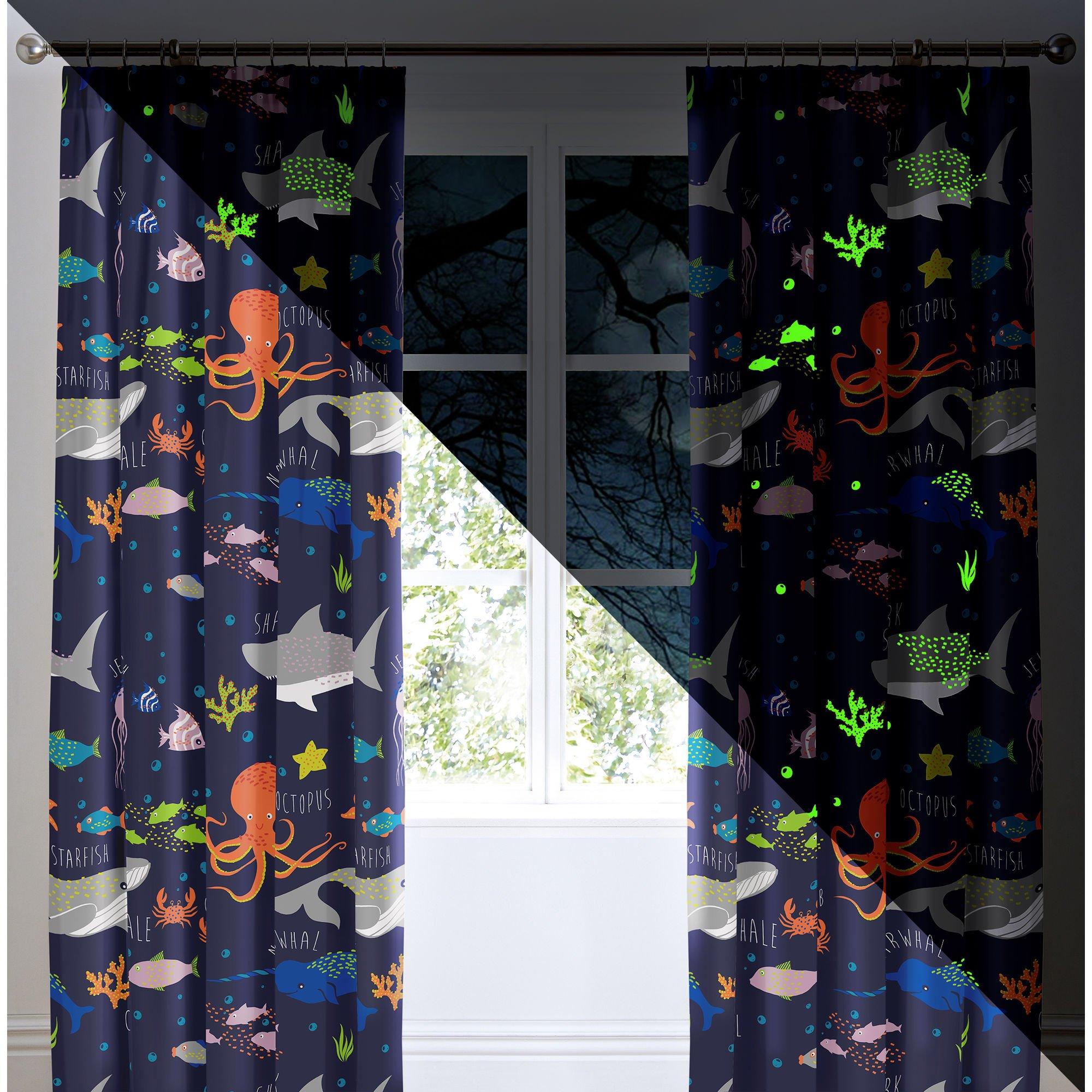 Blue - Bedlam - Sea Life Kids Bedroom Pencil Pleat Curtains - 2