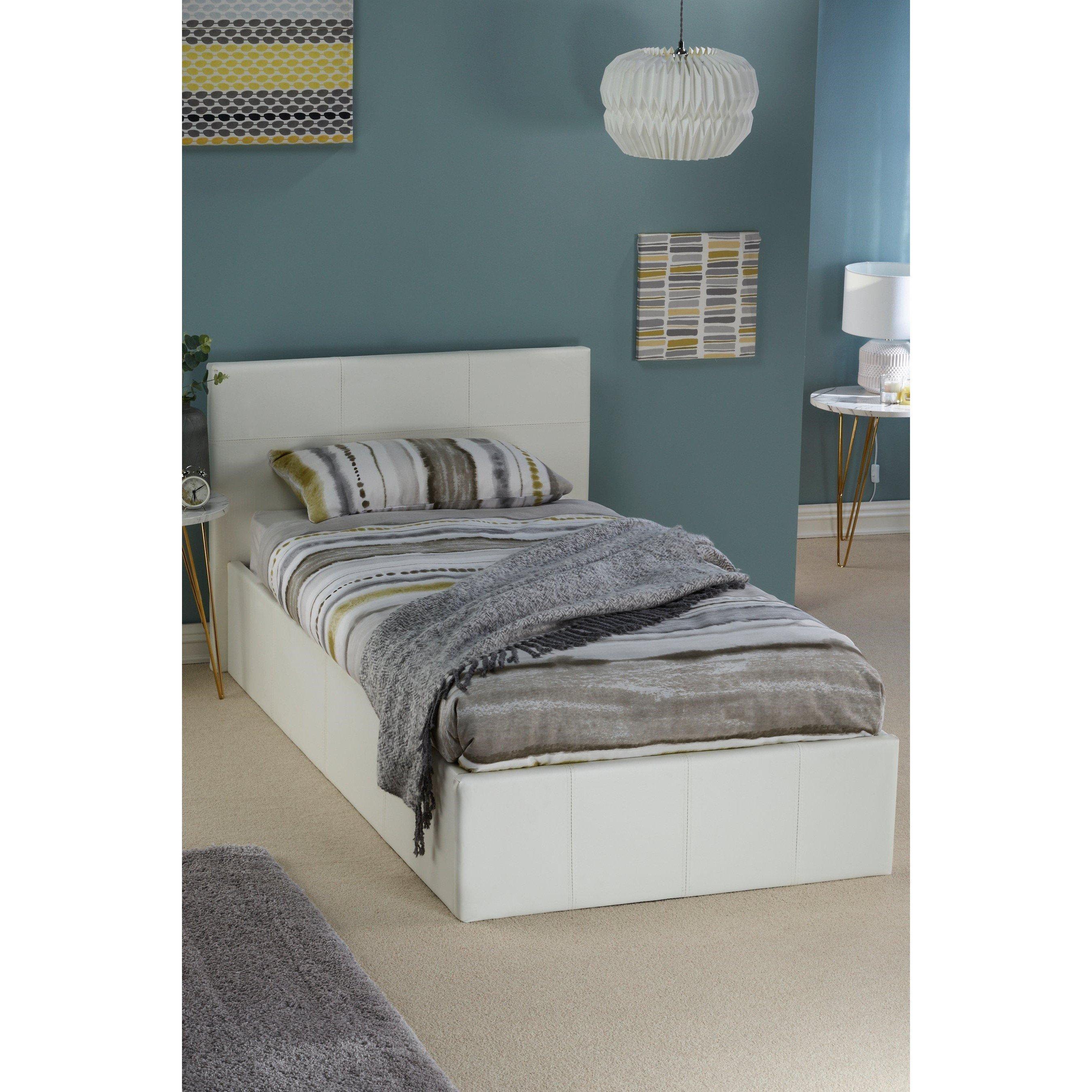 Gfw  Faux Leather Ottoman Bed With Mattress - White - Single