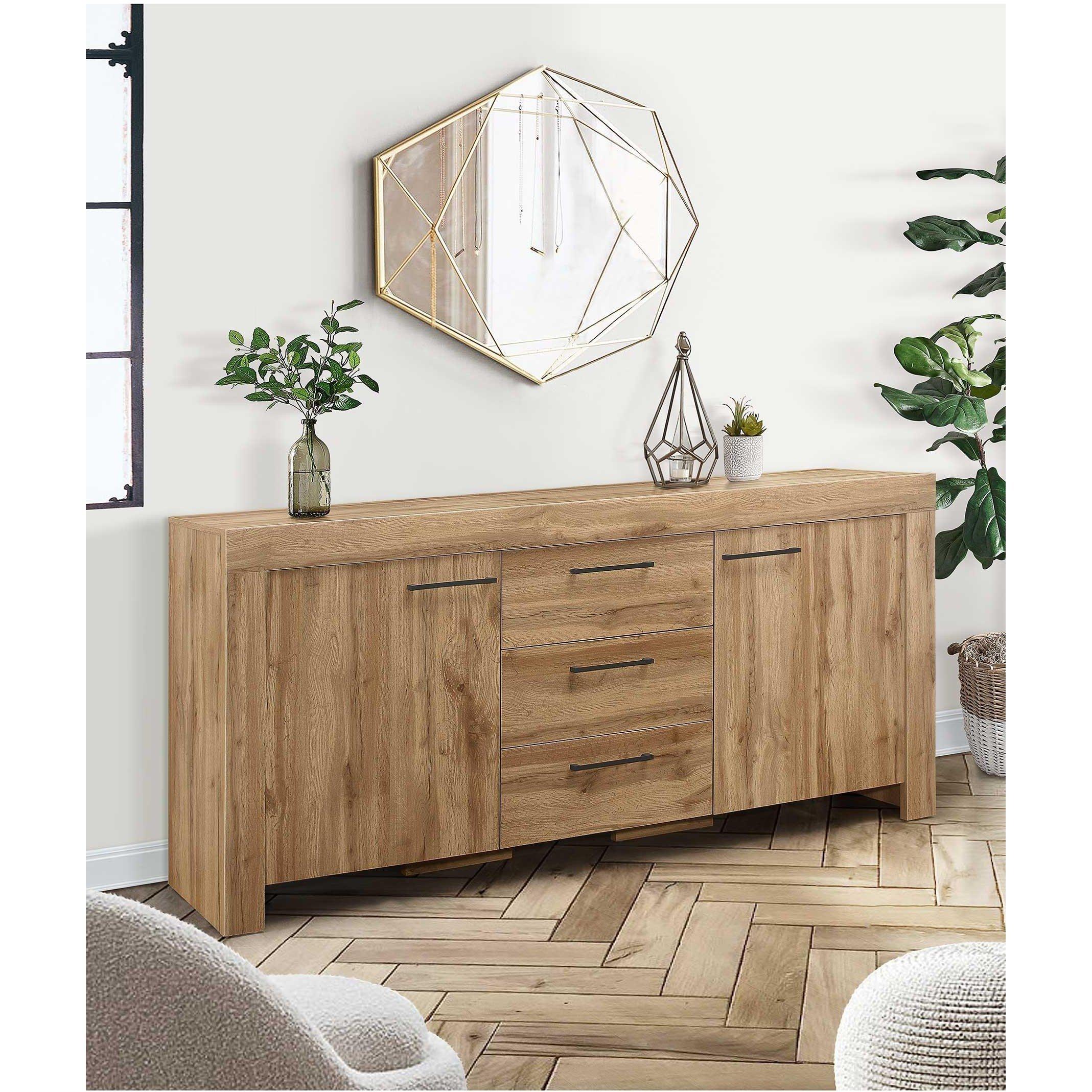 Oak - Birlea - Compton 3 Drawer 2 Door Sideboard