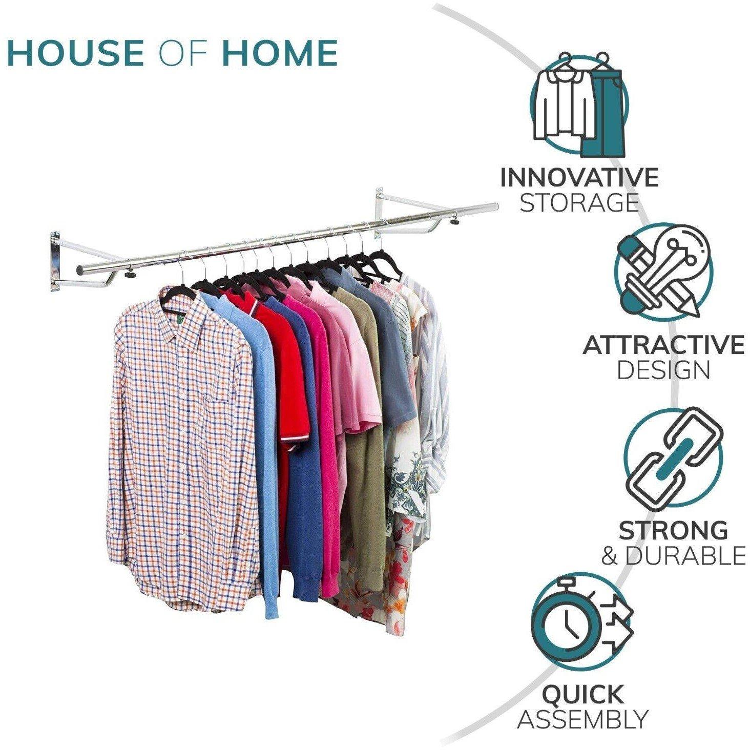 Chrome - House of Home - Heavy Duty Wall Mounted Clothes Rail - 5ft - 2