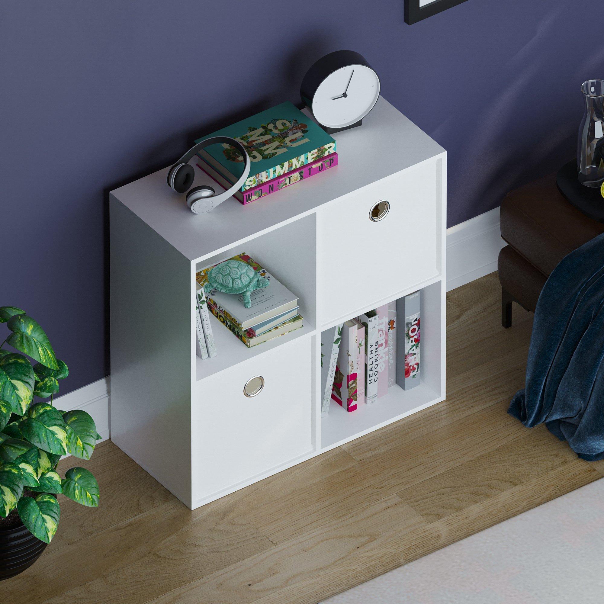 White - Lassic - 2x2 Cube Storage Unit (W) + Set of 2 Storage Cubes - 6