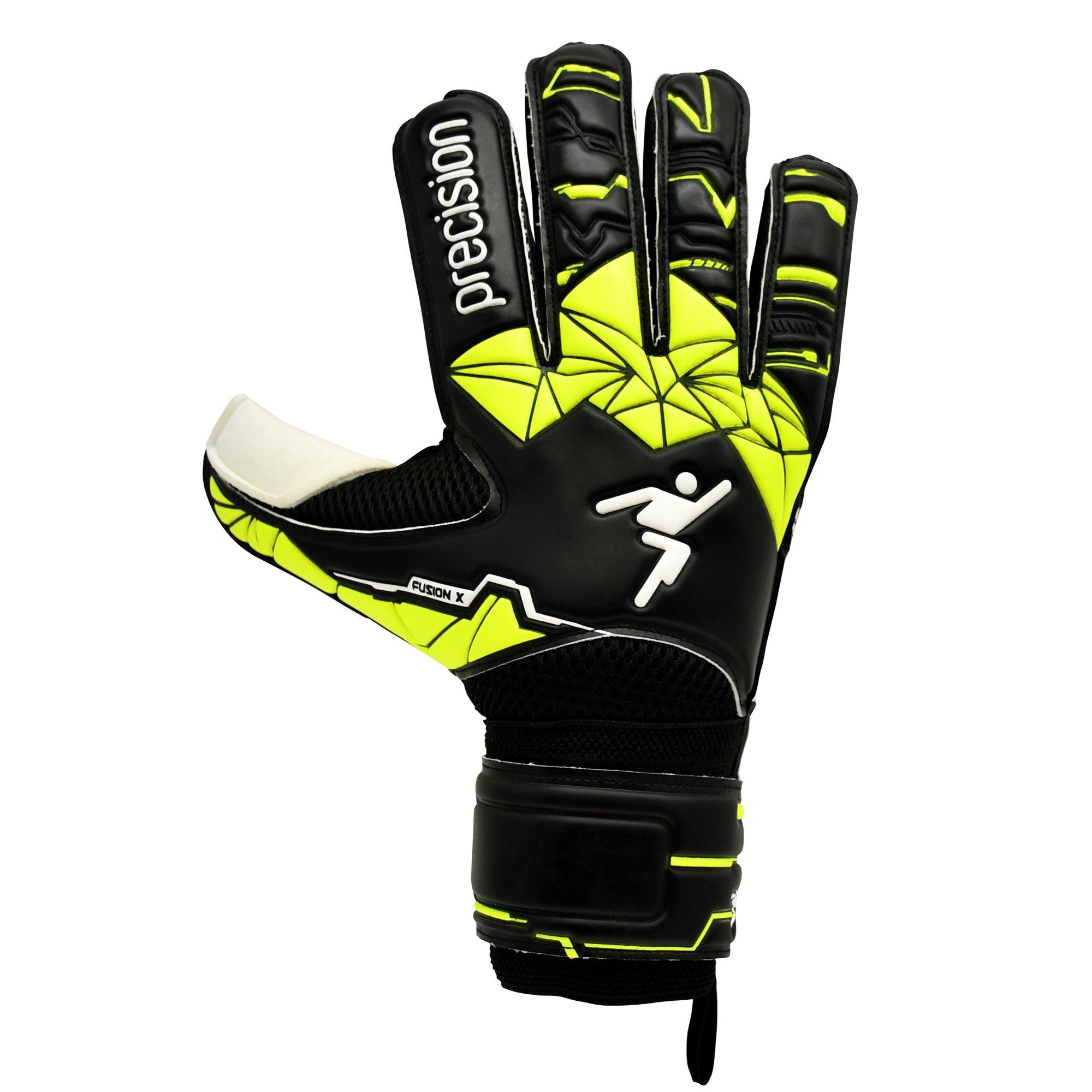 Negro/Amarillo - Precision Training - Junior Fusion X Flat Cut Finger Protect GK Gloves - 2