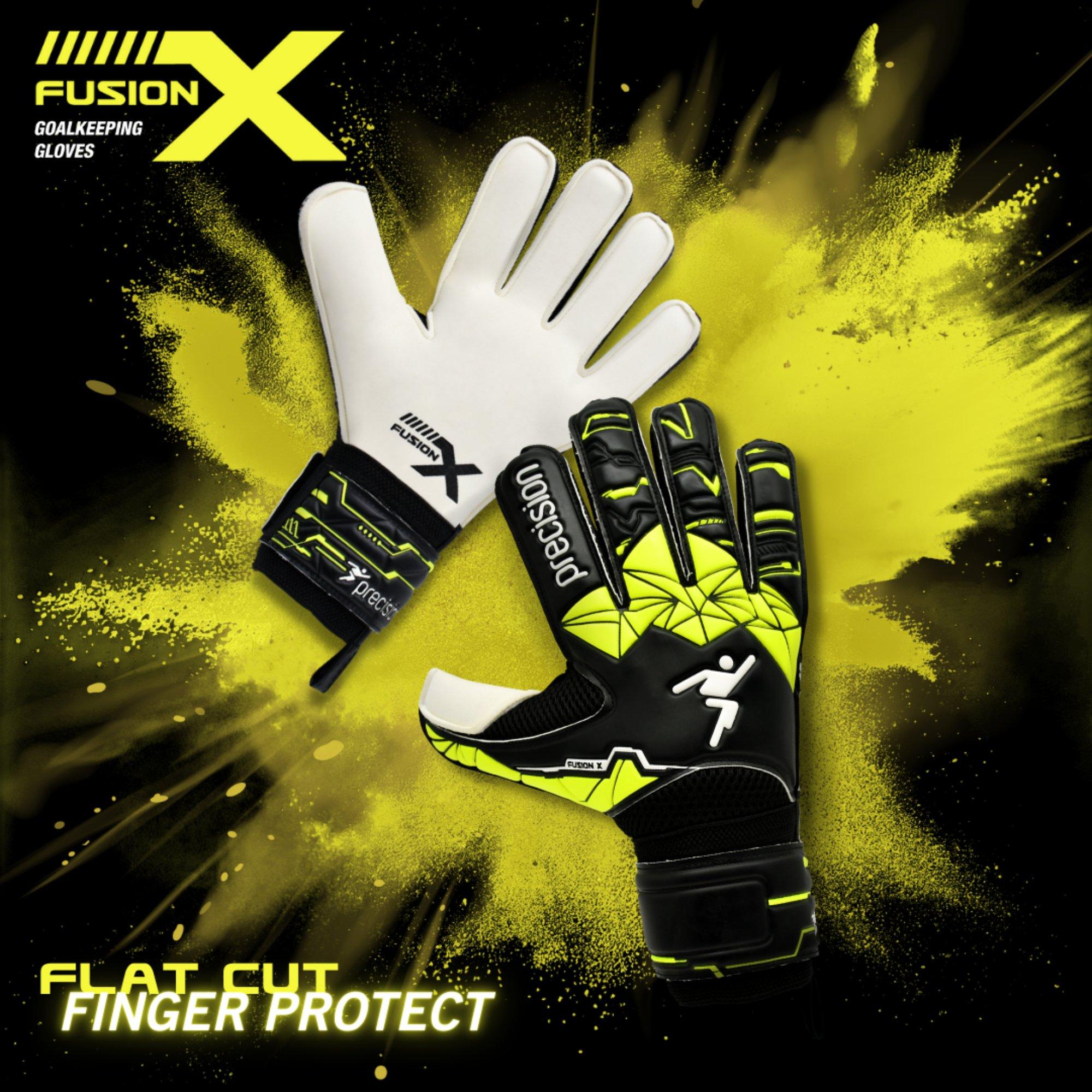 Negro/Amarillo - Precision Training - Junior Fusion X Flat Cut Finger Protect GK Gloves - 4