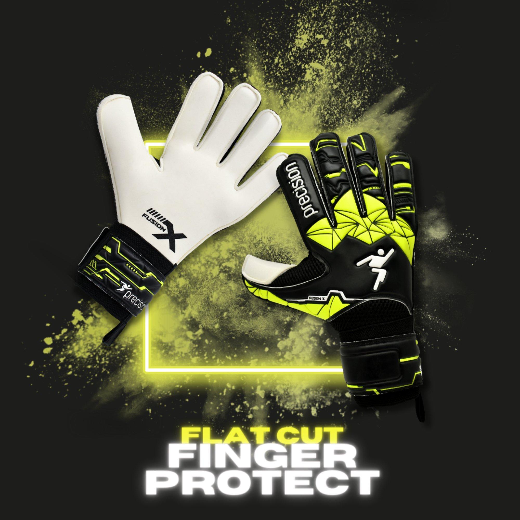 Negro/Amarillo - Precision Training - Junior Fusion X Flat Cut Finger Protect GK Gloves - 5