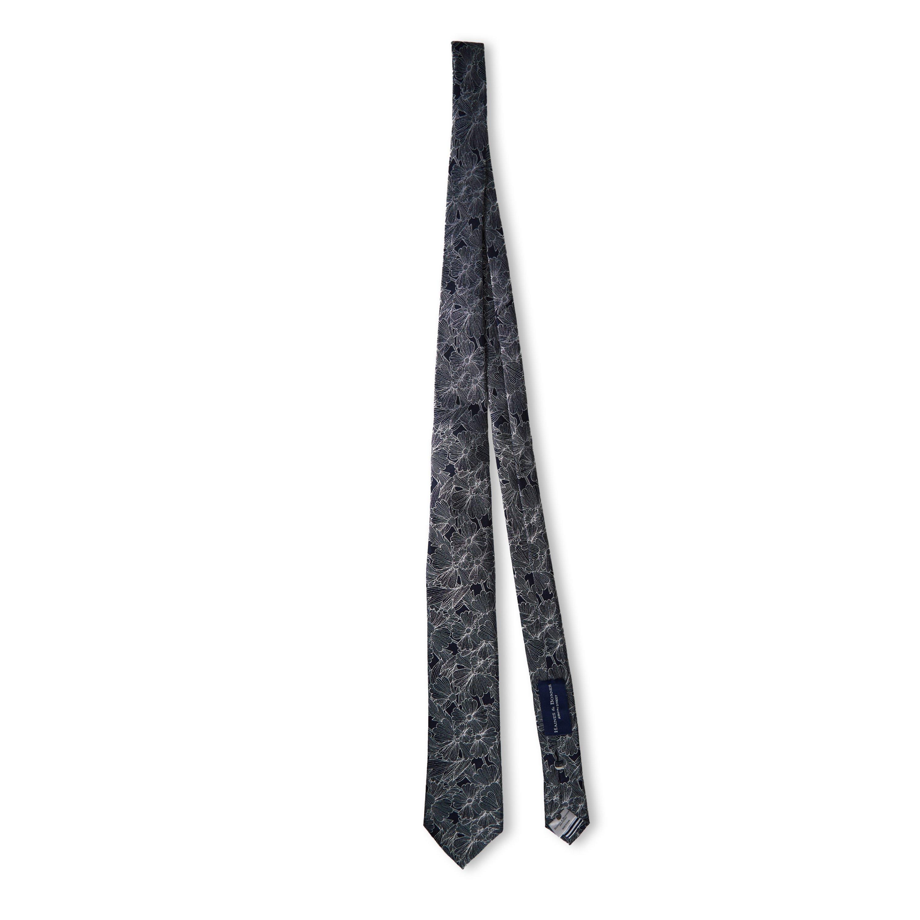 Navy - Haines and Bonner - Silk Floral Tie - 2