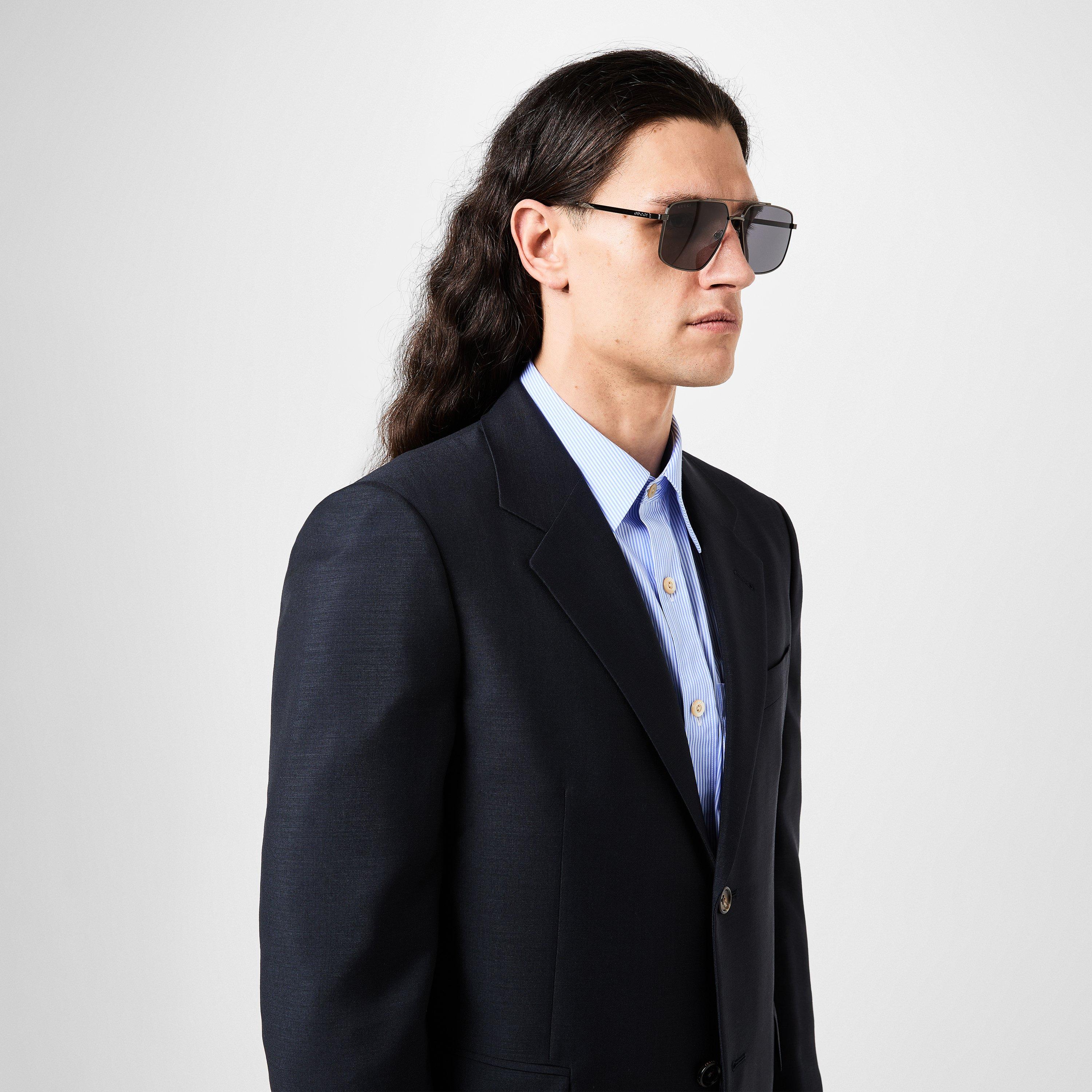 Silver/Grey - Gucci - Alloy Aviator Sunglasses - 2