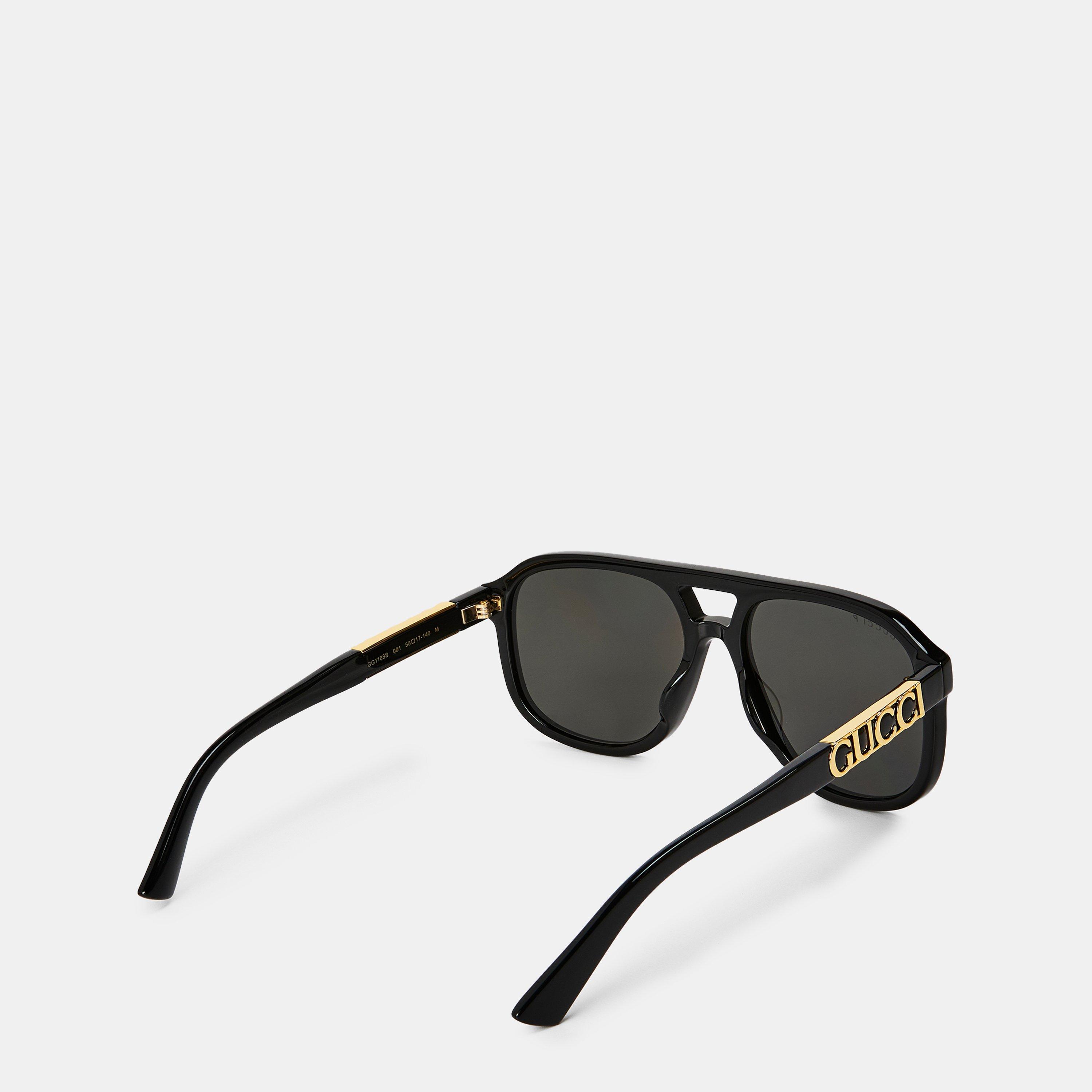 Black/Grey - Gucci - Aviator Logo Sunglasses - 2