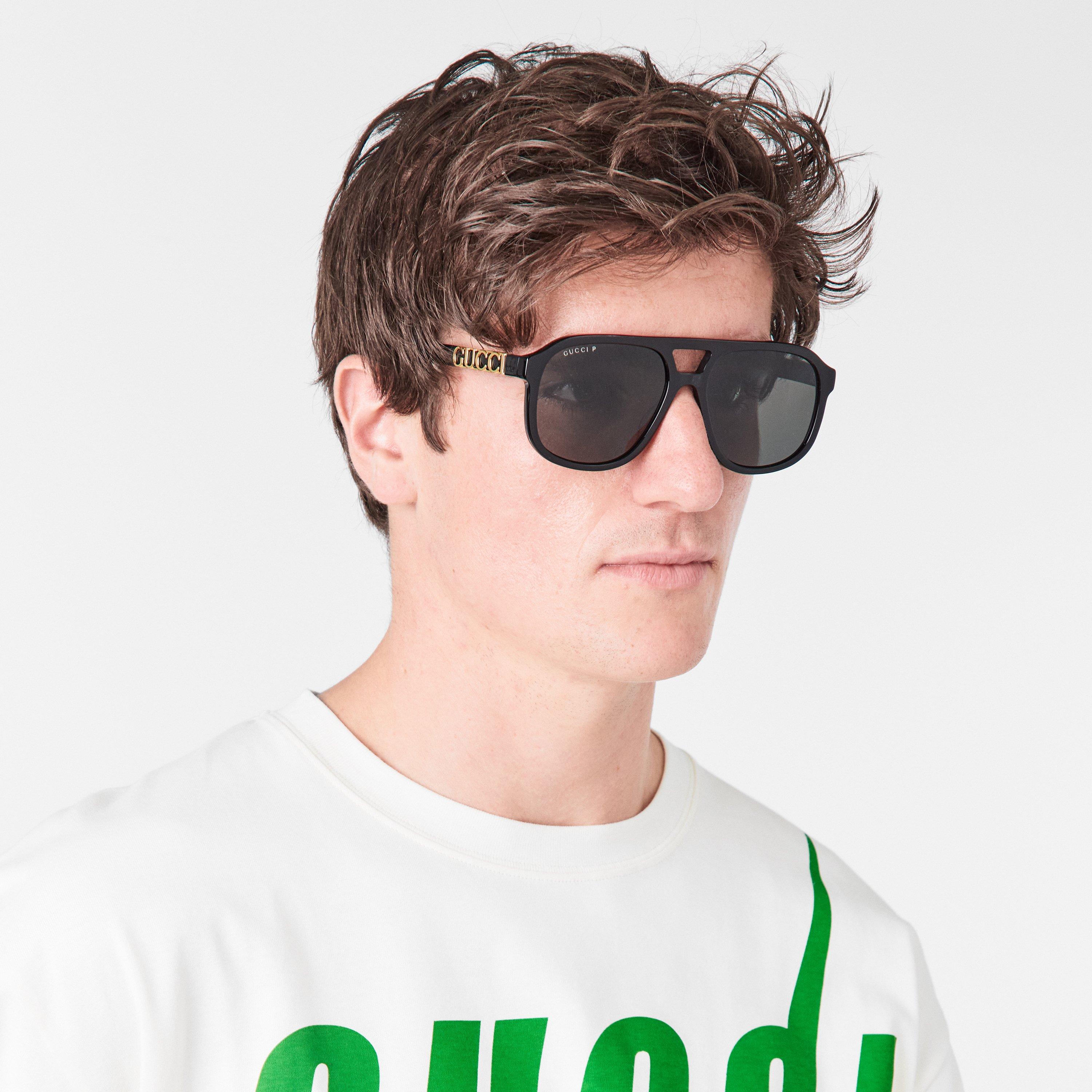 Black/Grey - Gucci - Aviator Logo Sunglasses - 3