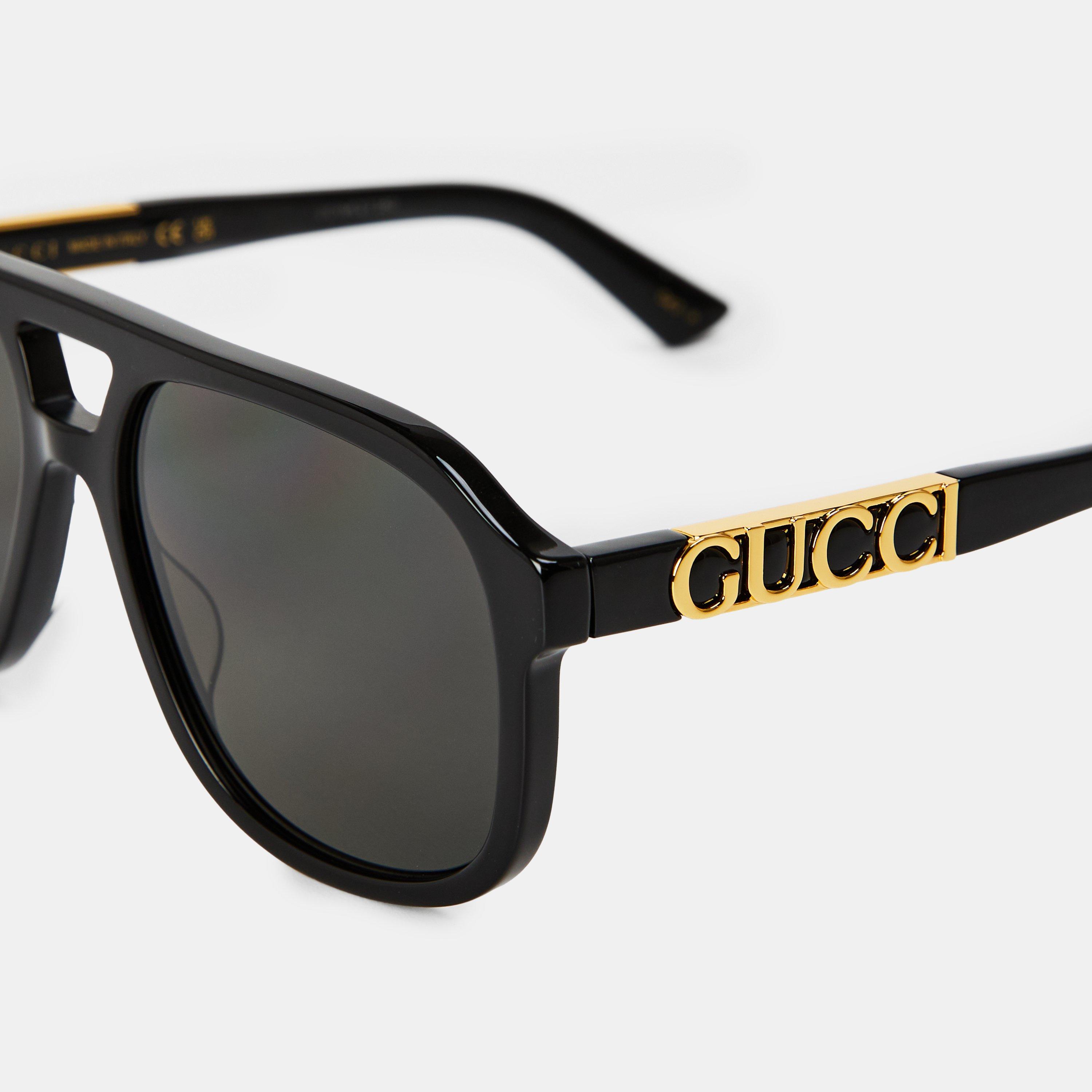 Black/Grey - Gucci - Aviator Logo Sunglasses - 4