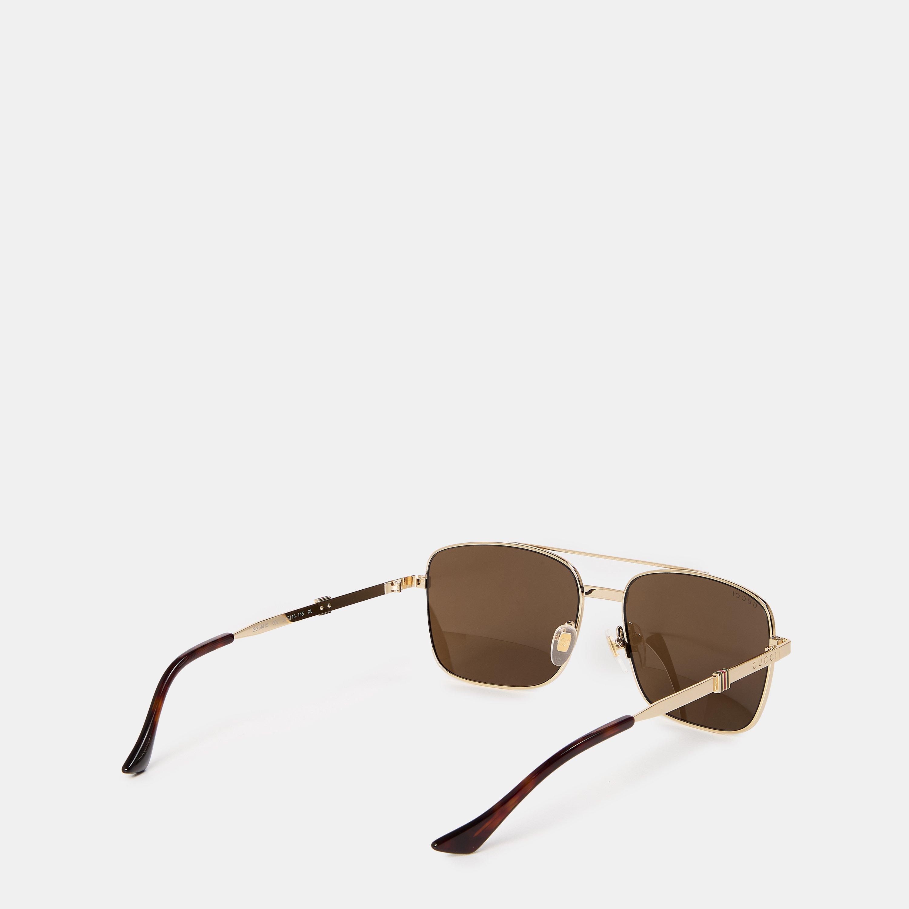 Gold/Brown - Gucci - Square Frame Sunglasses - 2