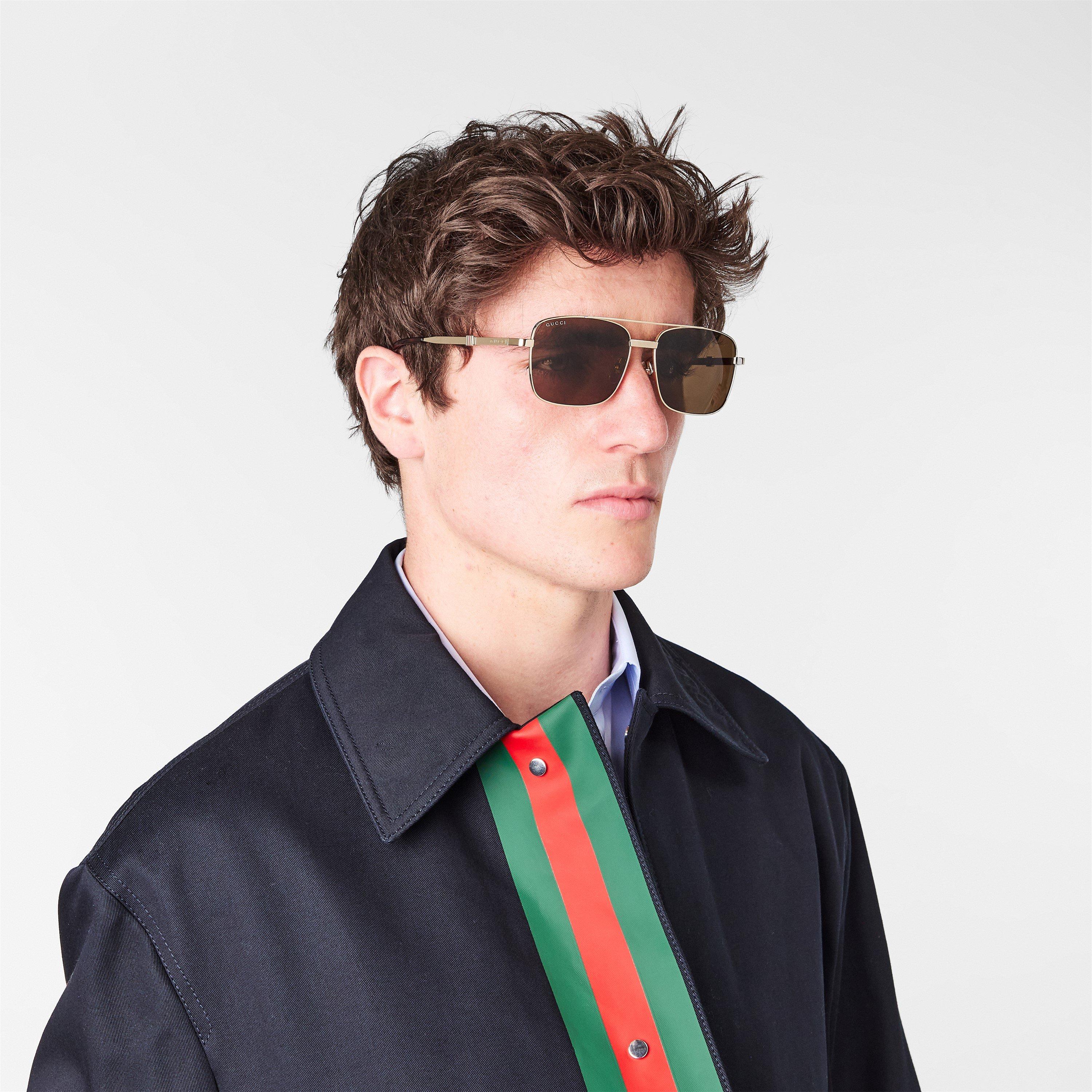 Gold/Brown - Gucci - Square Frame Sunglasses - 3