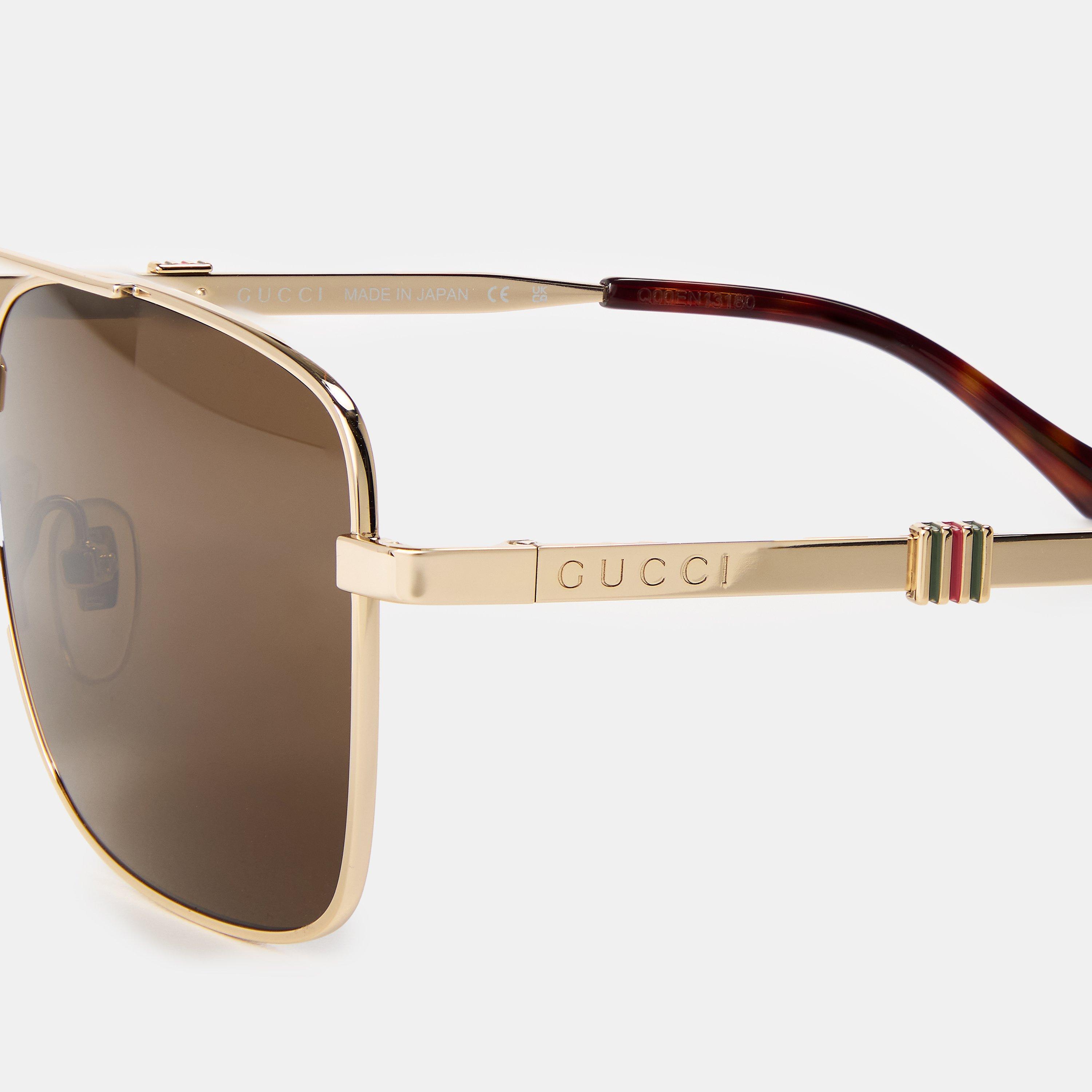 Gold/Brown - Gucci - Square Frame Sunglasses - 5