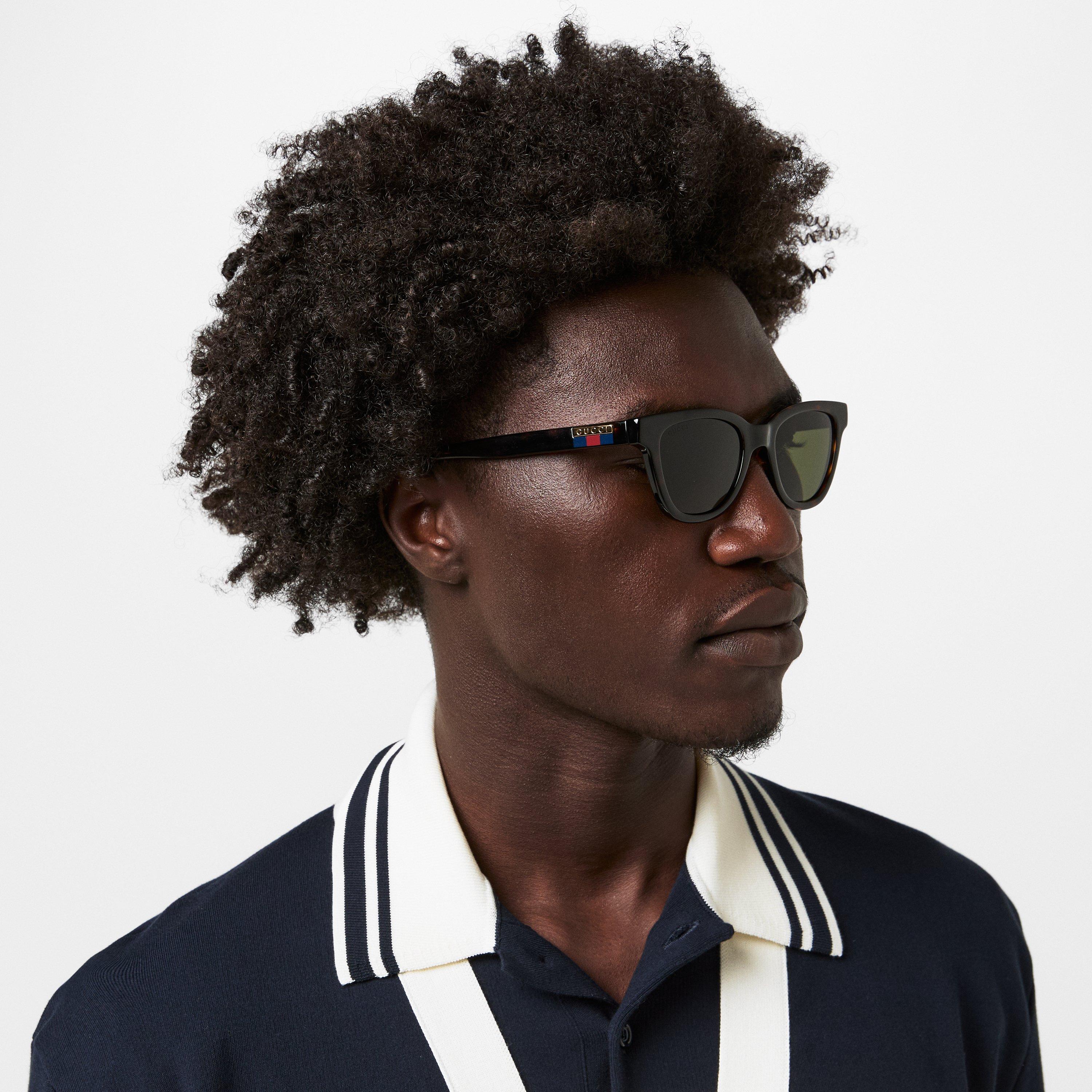 Brown/Green - Gucci - Rectangle Frame Sunglasses - 3