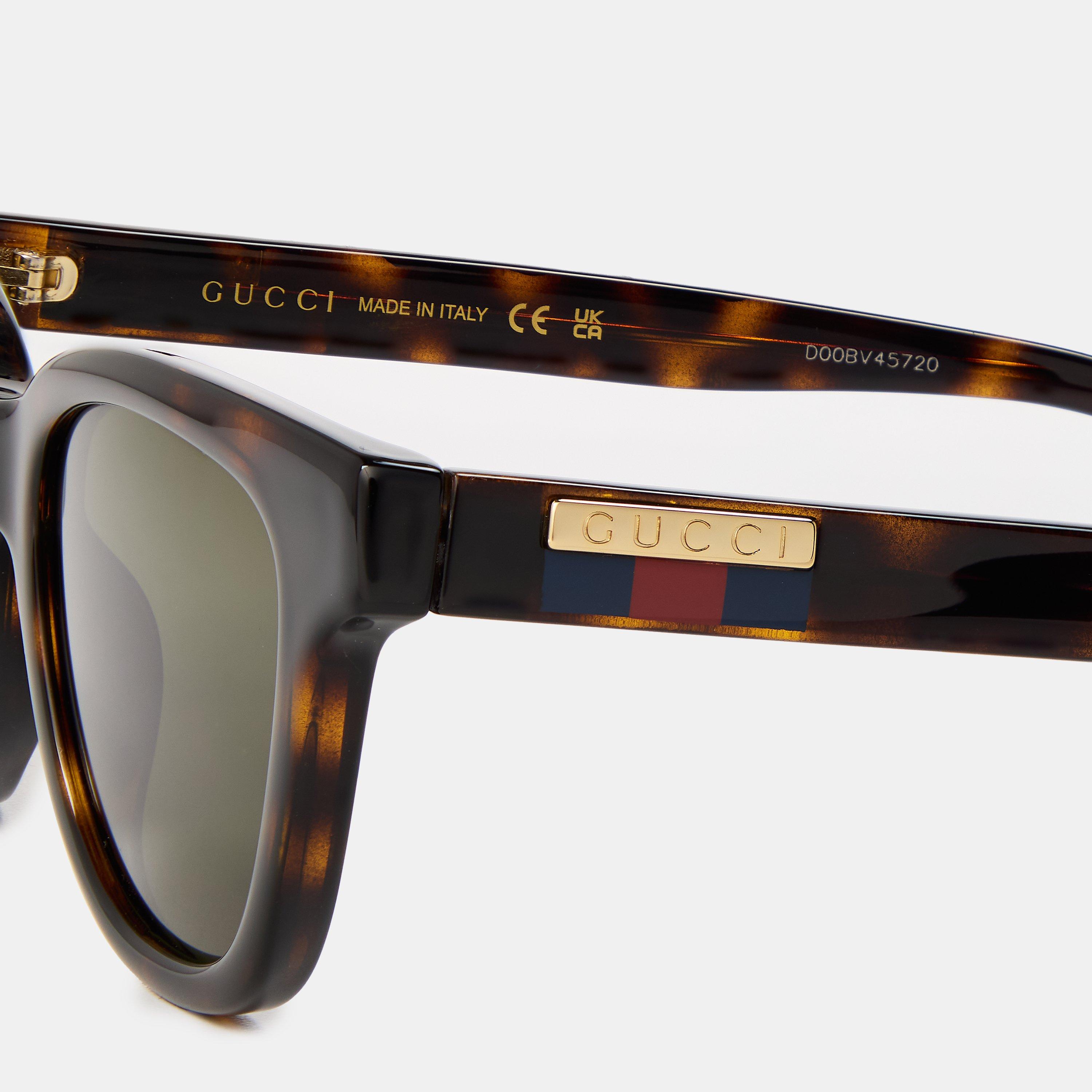 Brown/Green - Gucci - Rectangle Frame Sunglasses - 4