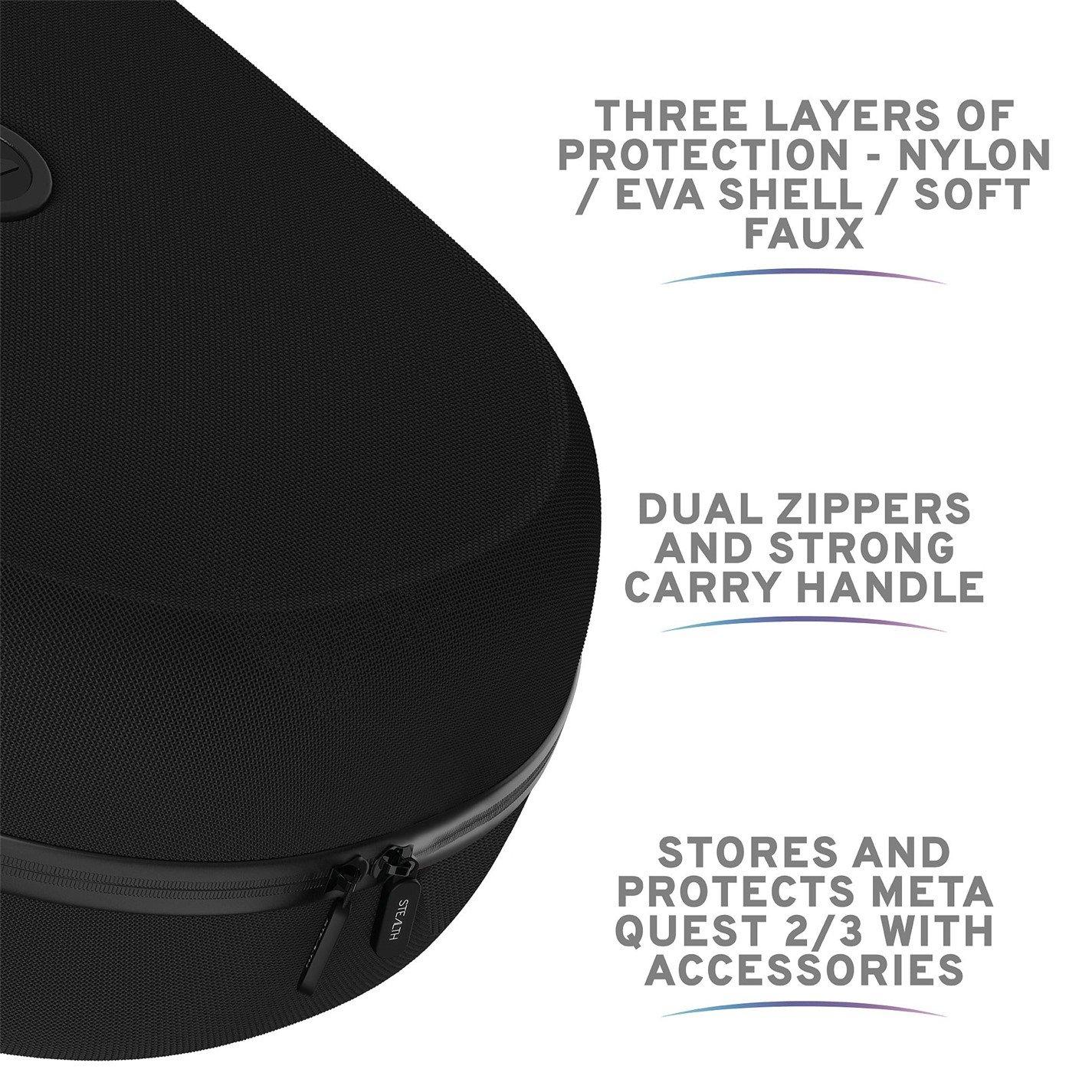 Black - Stealth - Protective Storage & Carry Case - Meta Quest 2 3 and 3S - 7