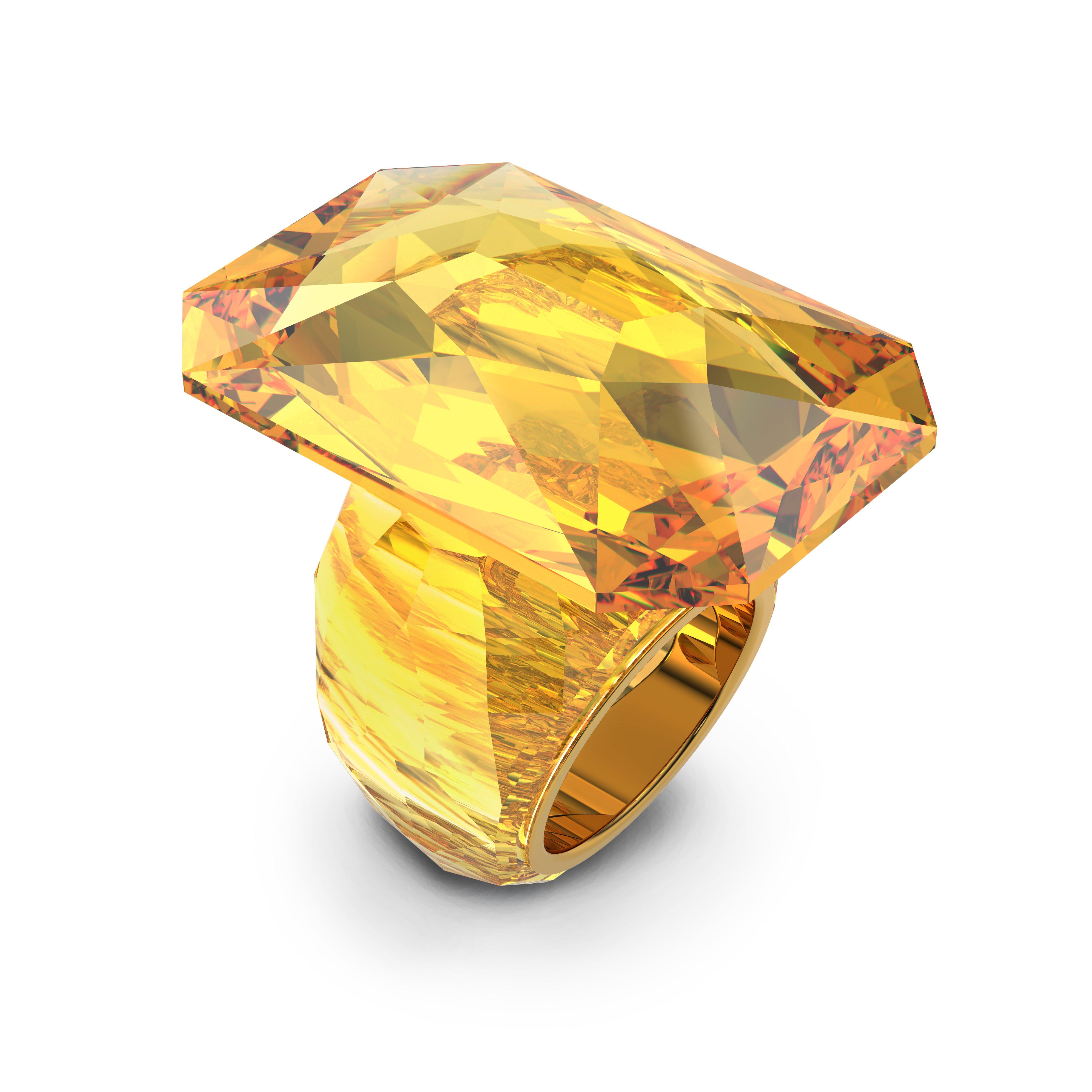 Light Topaz - Swarovski - Lucent cocktail ring, Oversized crystal, Octagon cut, Yellow Size 55 - 3