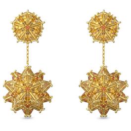 Swarovski Curiosa drop earrings, Geometric cut, Orange, Gold tone plated