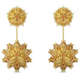 Swarovski Curiosa drop earrings, Geometric cut, Orange, Gold-tone plated