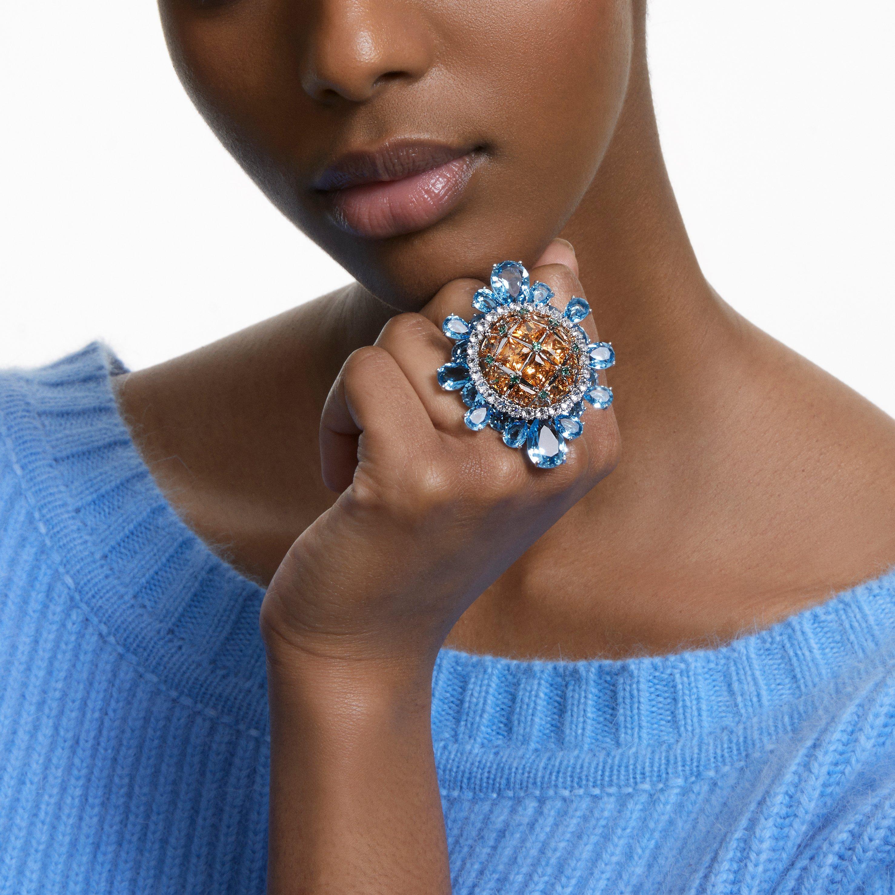 Aquamarine - Swarovski - Curiosa cocktail ring, Multicolored, Rhodium plated - 2