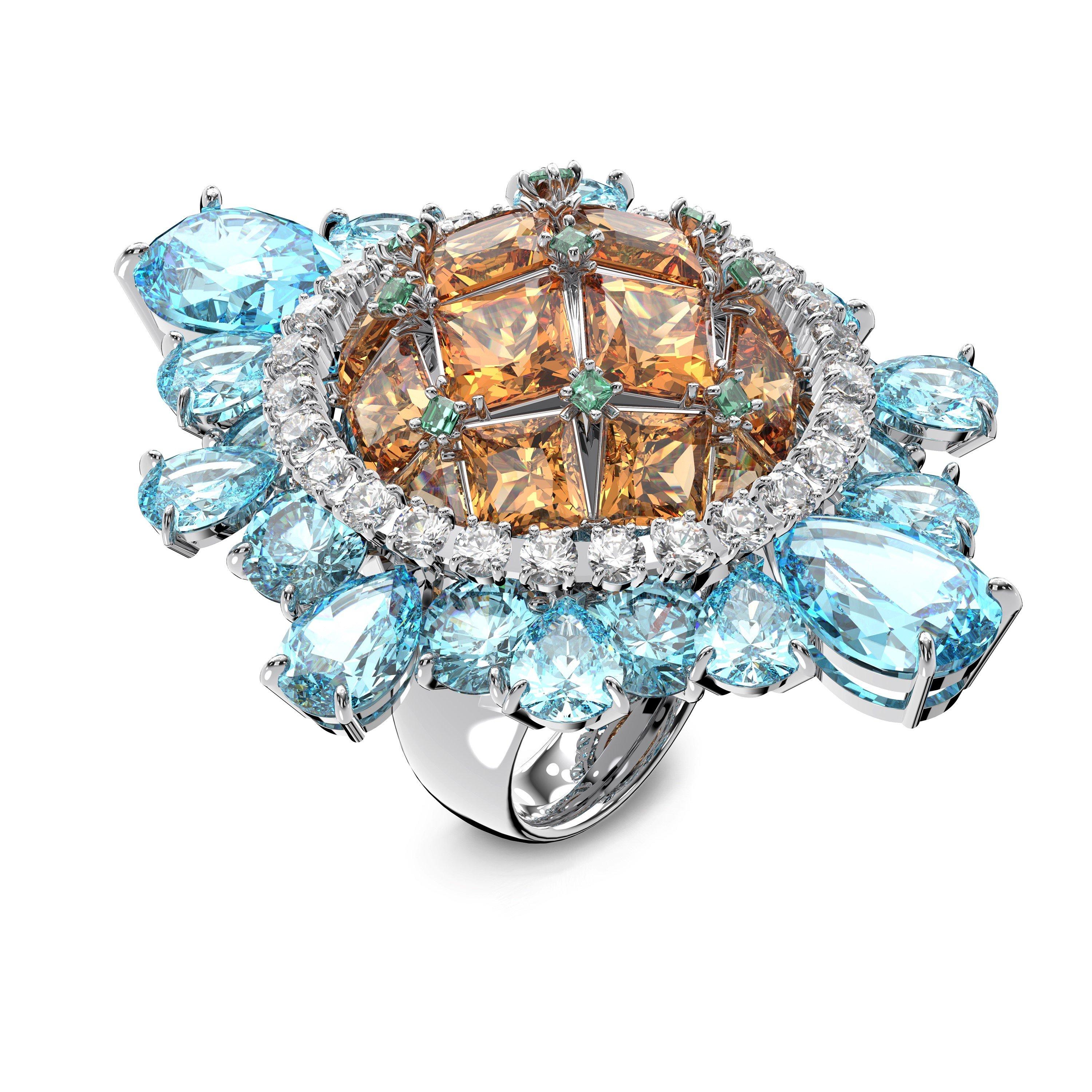 Aquamarine - Swarovski - Curiosa cocktail ring, Multicolored, Rhodium plated - 3