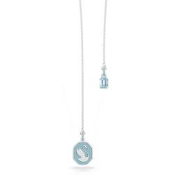 Swarovski Swan Y necklace, Swan, Blue, Rhodium plated