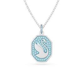 Swarovski Swan pendant, Swan, Long, Blue, Rhodium plated