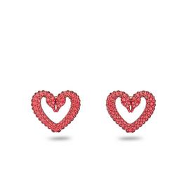 Swarovski Sublima stud earrings, Heart, Small, Red, Gold-tone plated