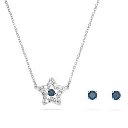 Swarovski Stella set, Mixed cuts, Star, Blue, Rhodium plated