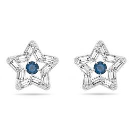 Swarovski Stella stud earrings, Mixed cuts, Star, Blue, Rhodium plated