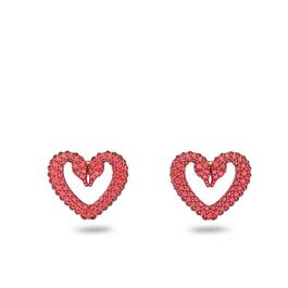 Swarovski Sublima stud earrings, Heart, Small, Red, Gold tone plated