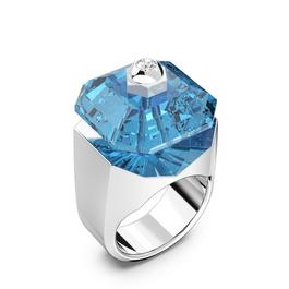 Swarovski Numina ring, Square cut, Blue, Rhodium plated