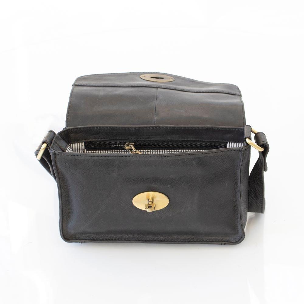 Black - PRIMEHIDE Leather - Columbia Ladies Medium Flapover Handbag - 2