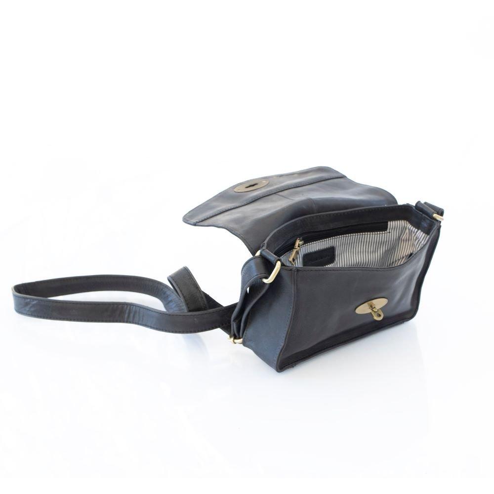 Black - PRIMEHIDE Leather - Columbia Ladies Medium Flapover Handbag - 3