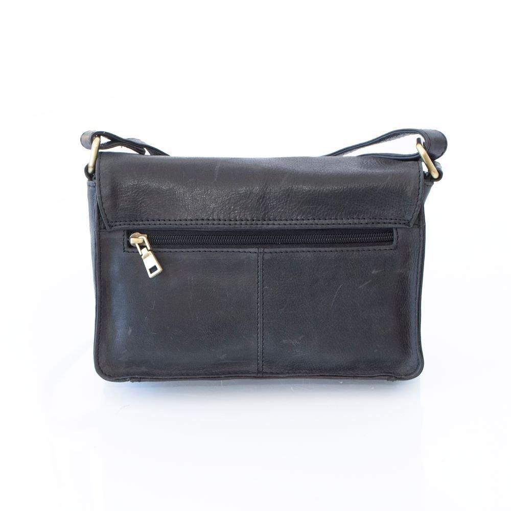 Black - PRIMEHIDE Leather - Columbia Ladies Medium Flapover Handbag - 4