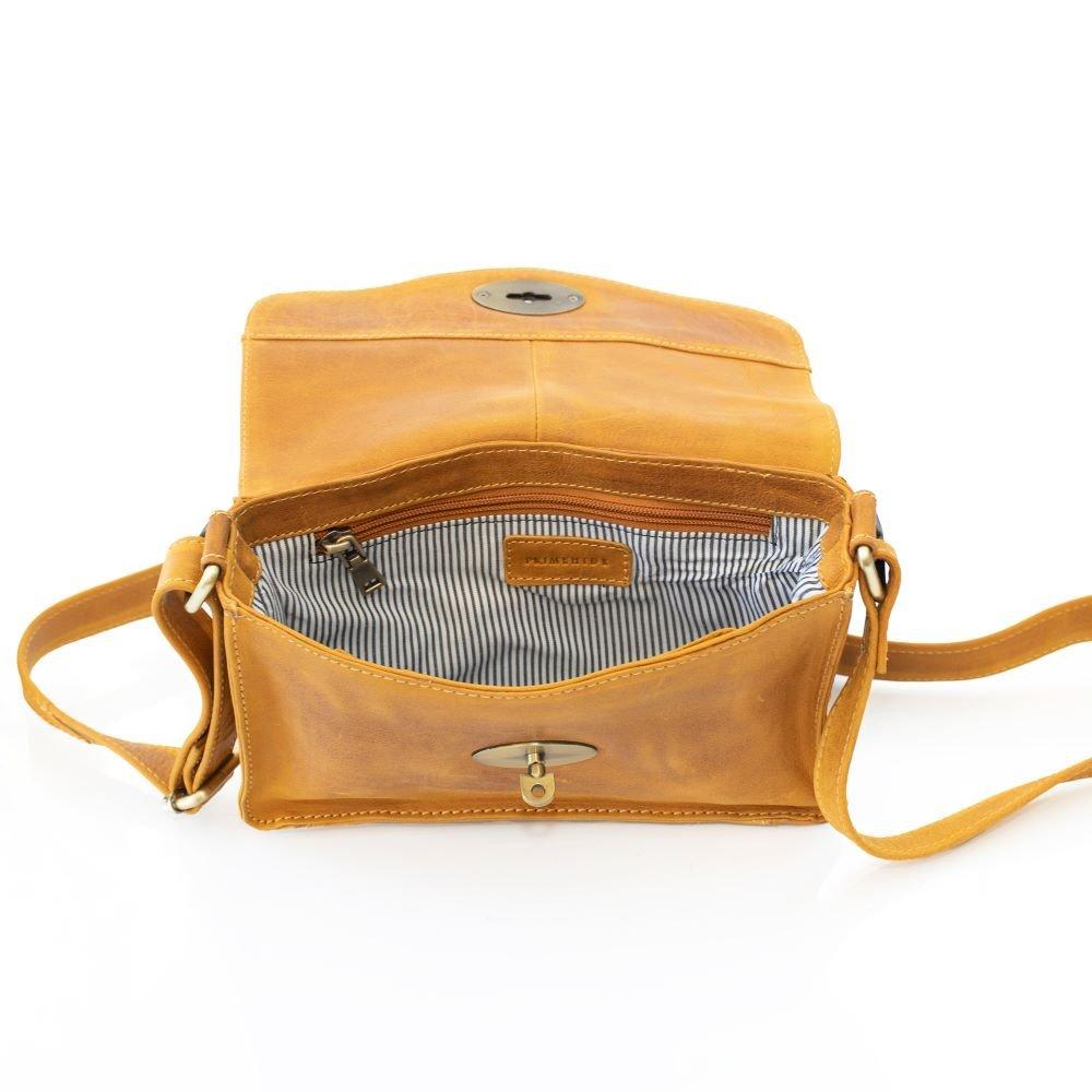 Mustard - PRIMEHIDE Leather - Columbia Ladies Medium Flapover Handbag - 3