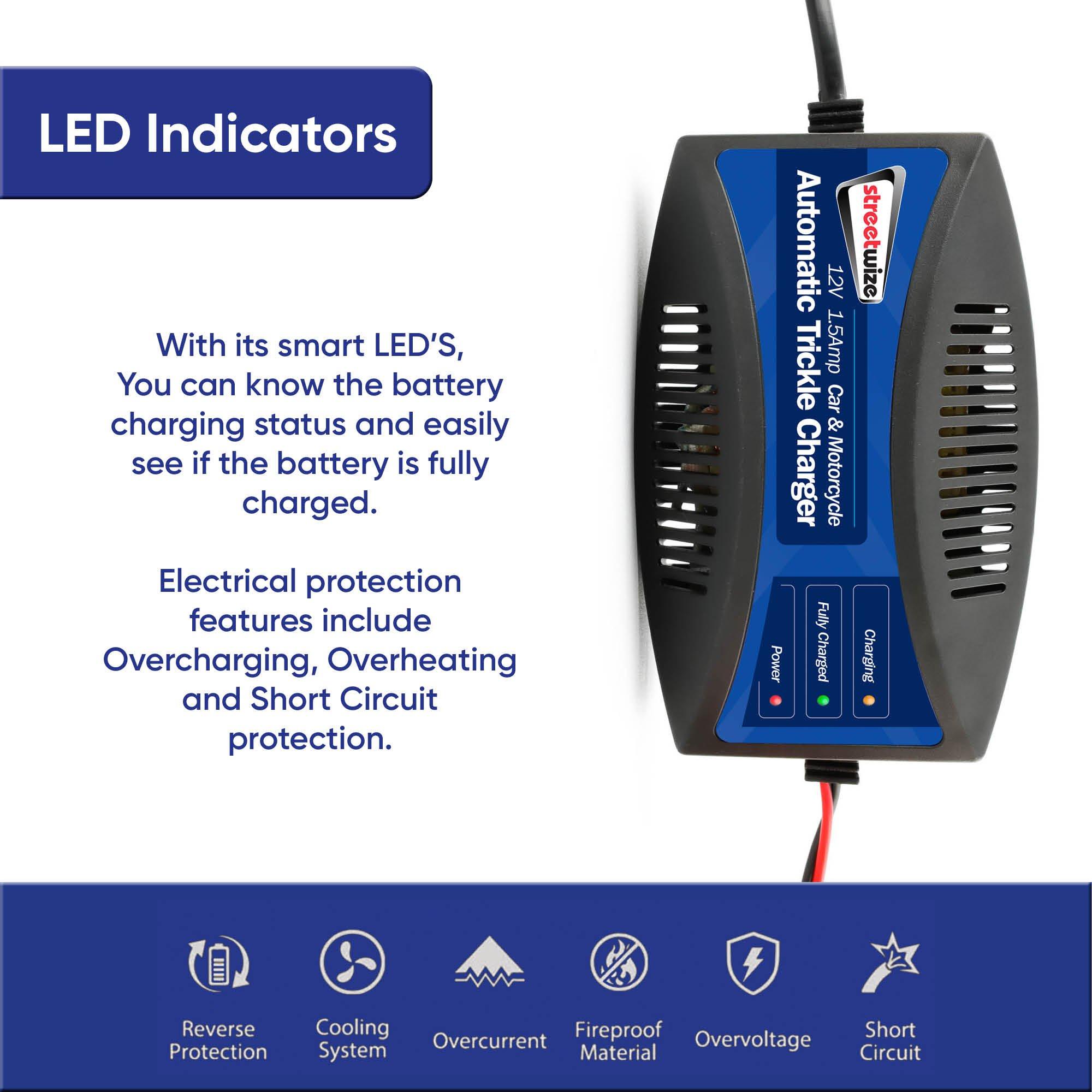 Black - Streetwize - 12V 1.5A Automatic Trickle Charger - 5