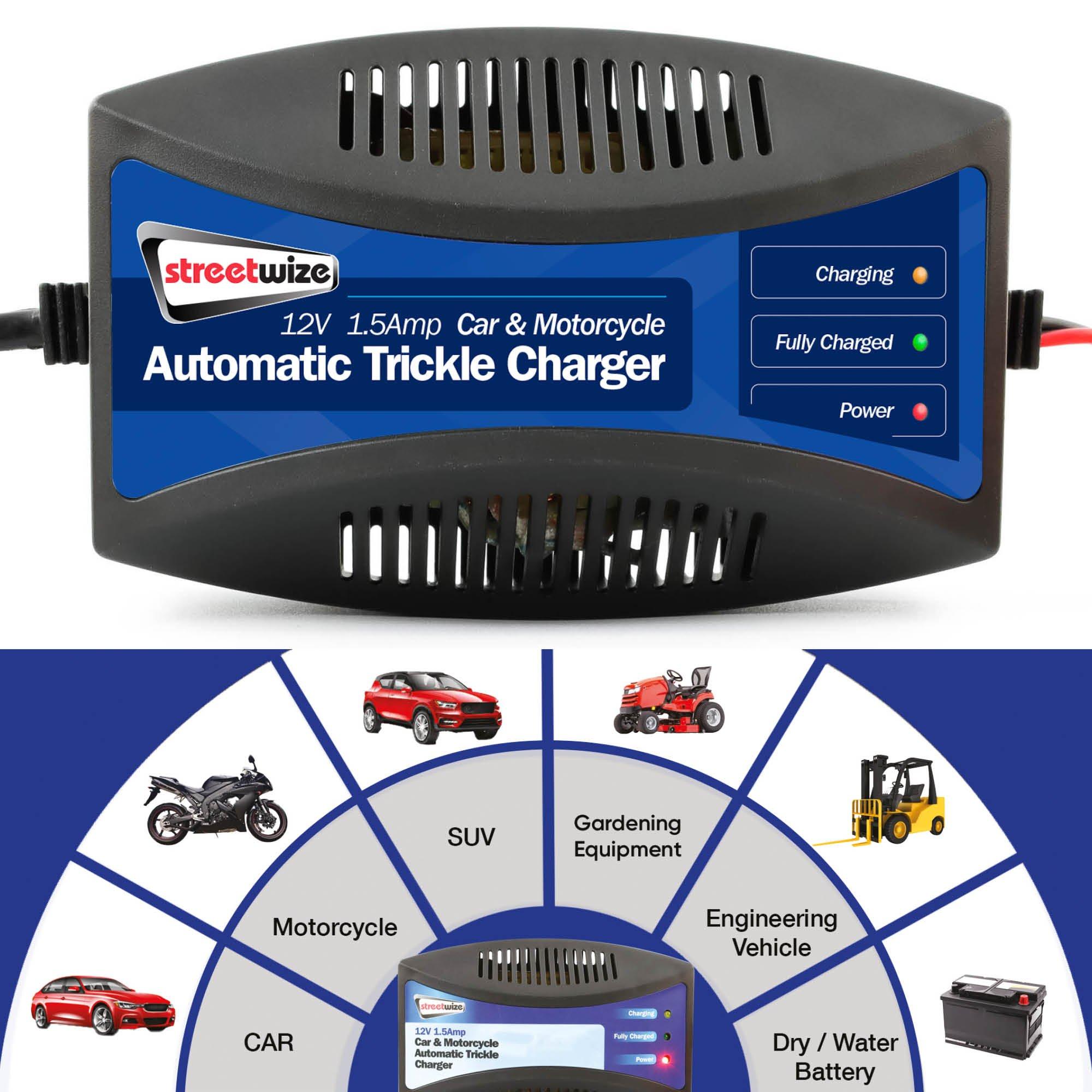 Black - Streetwize - 12V 1.5A Automatic Trickle Charger - 7