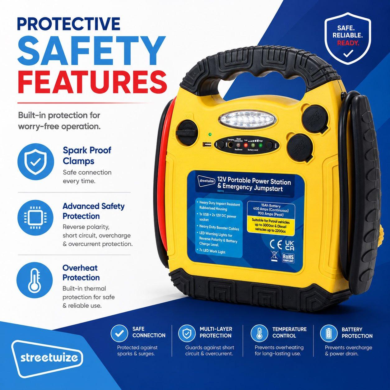 Yellow/Black - Streetwize - 12V 15Ah Portable Power Station & Emergency Jumpst - 5