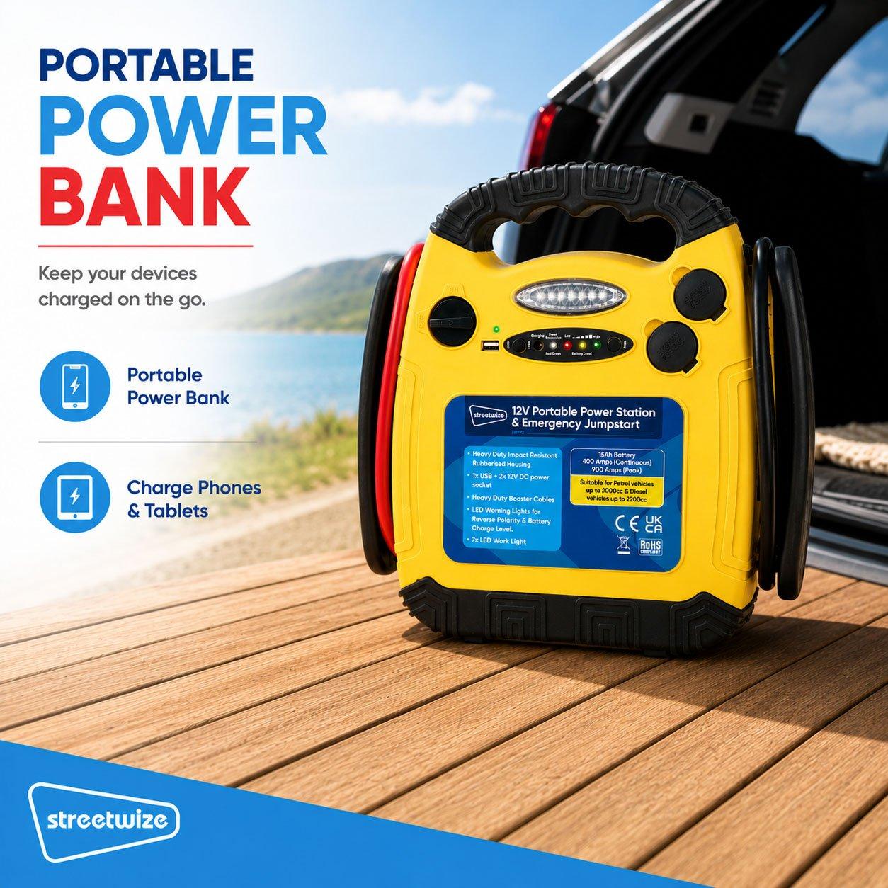 Yellow/Black - Streetwize - 12V 15Ah Portable Power Station & Emergency Jumpst - 7