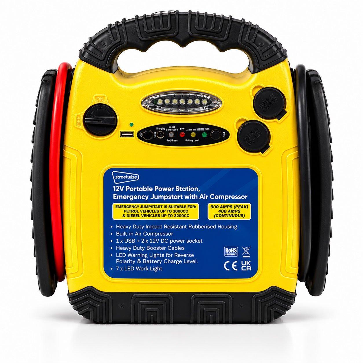 Streetwize  15Ah 12V Portable Power Station & Emergency Jumpst - Yellow/Black