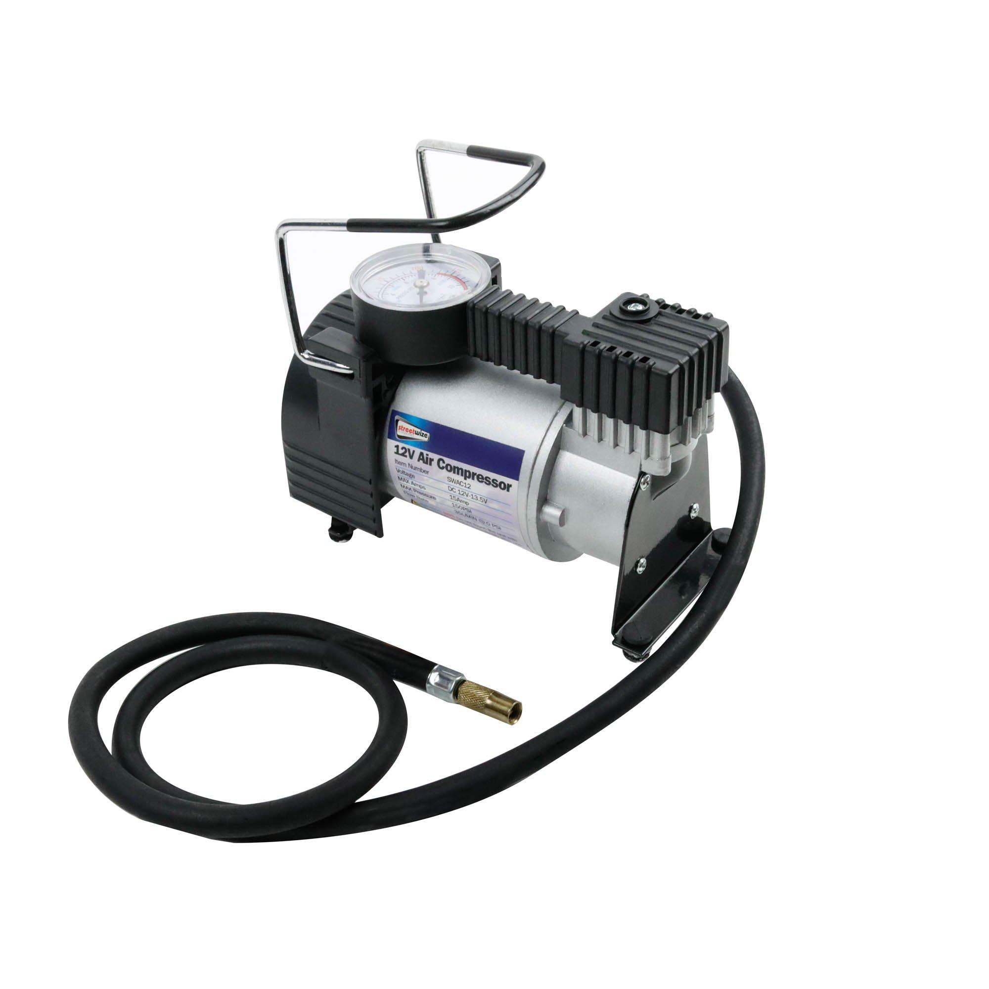 Black/Silver - Streetwize - 150PSI 12V Tornado Metal Air Compressor - 1