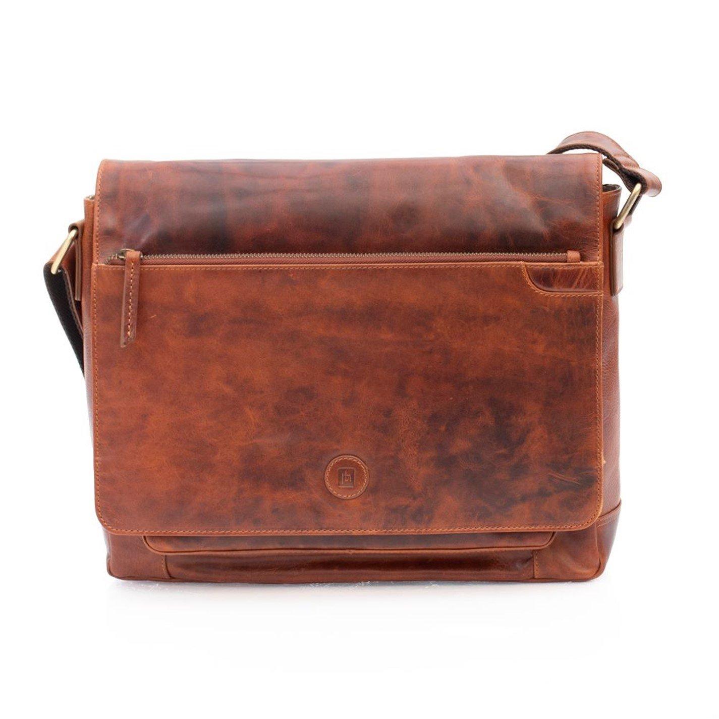 Primehide Leather Men's Orion Messenger Bag - Cognac - 35 x 29