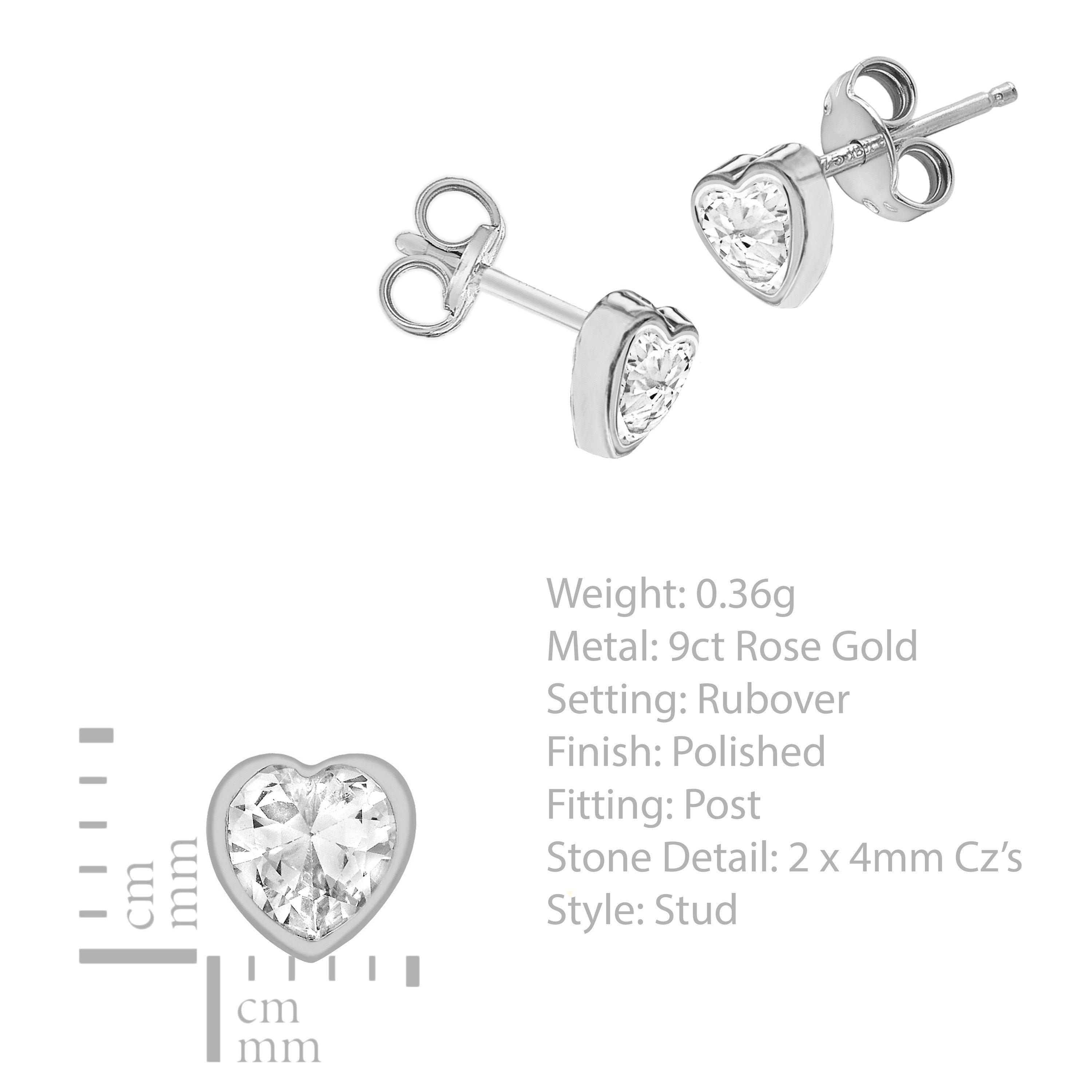 Silver - Be You - 9ct White Gold CZ Heart Studs - 3