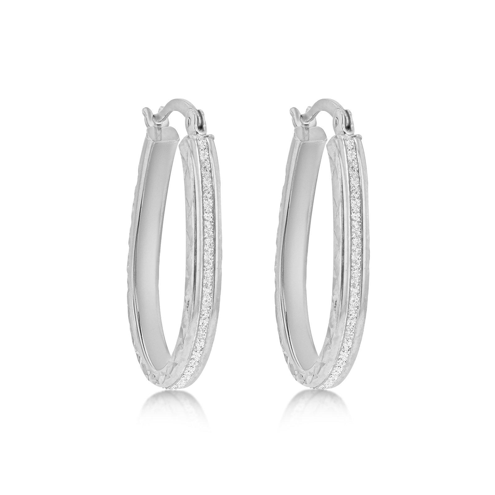Silver - Be You - Sterling Silver Stardust Oval Hoops - 1