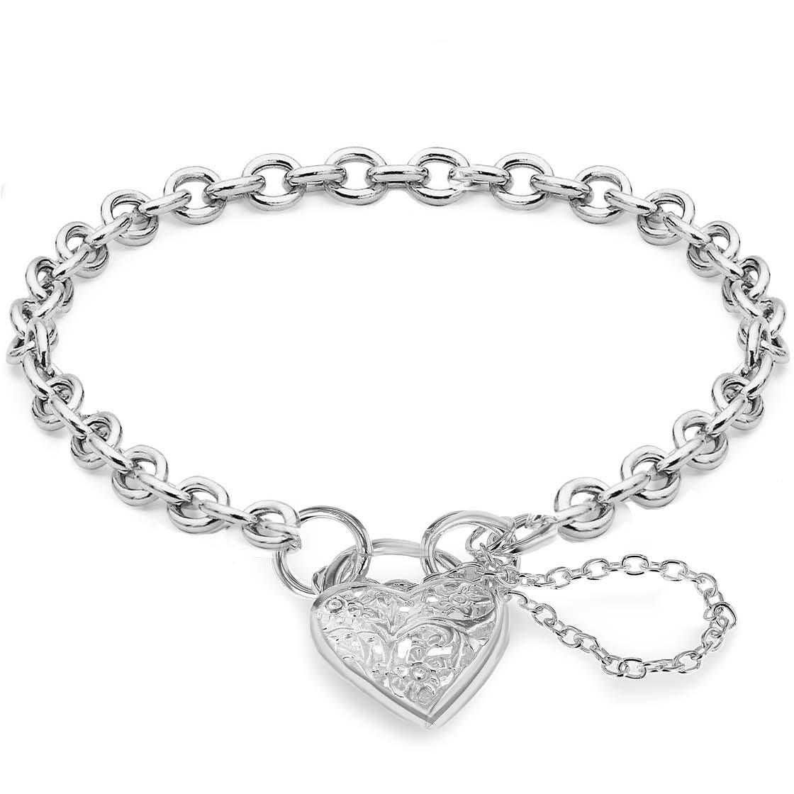 Silver - Be You - Sterling Silver Belcher Heart Padlock Bracelet