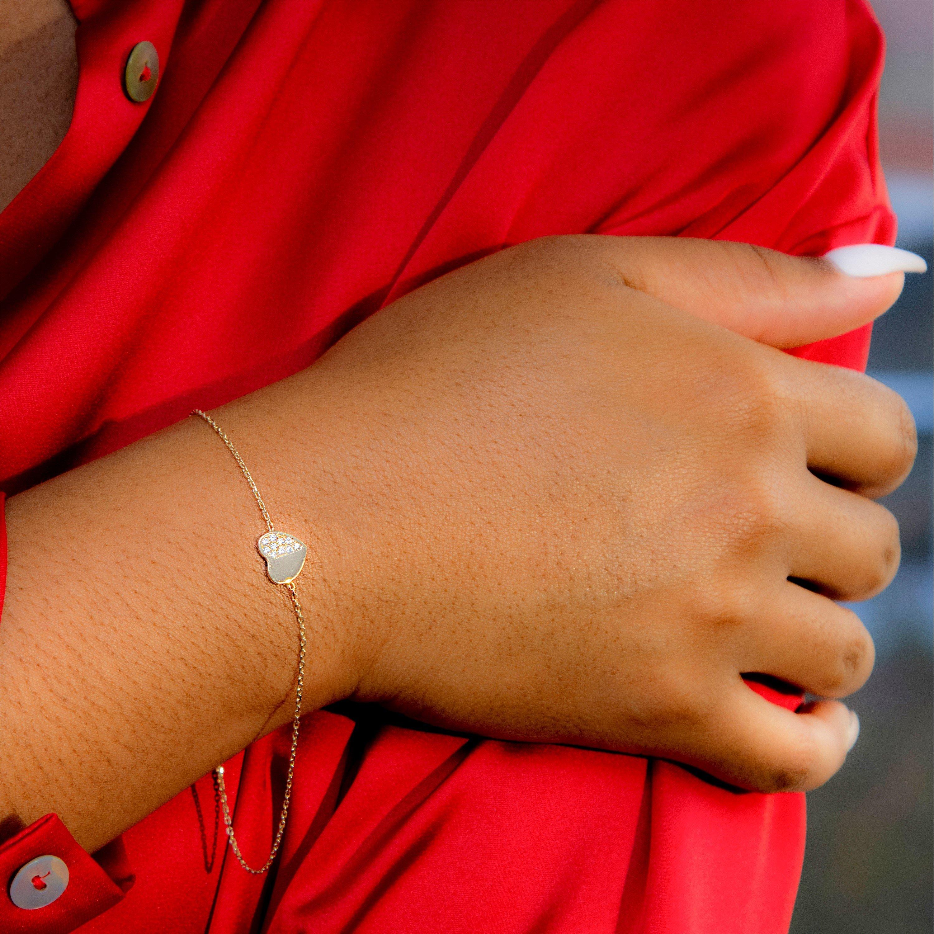 Gold - Be You - 9ct Gold 2-Tone CZ Heart Bracelet - 2