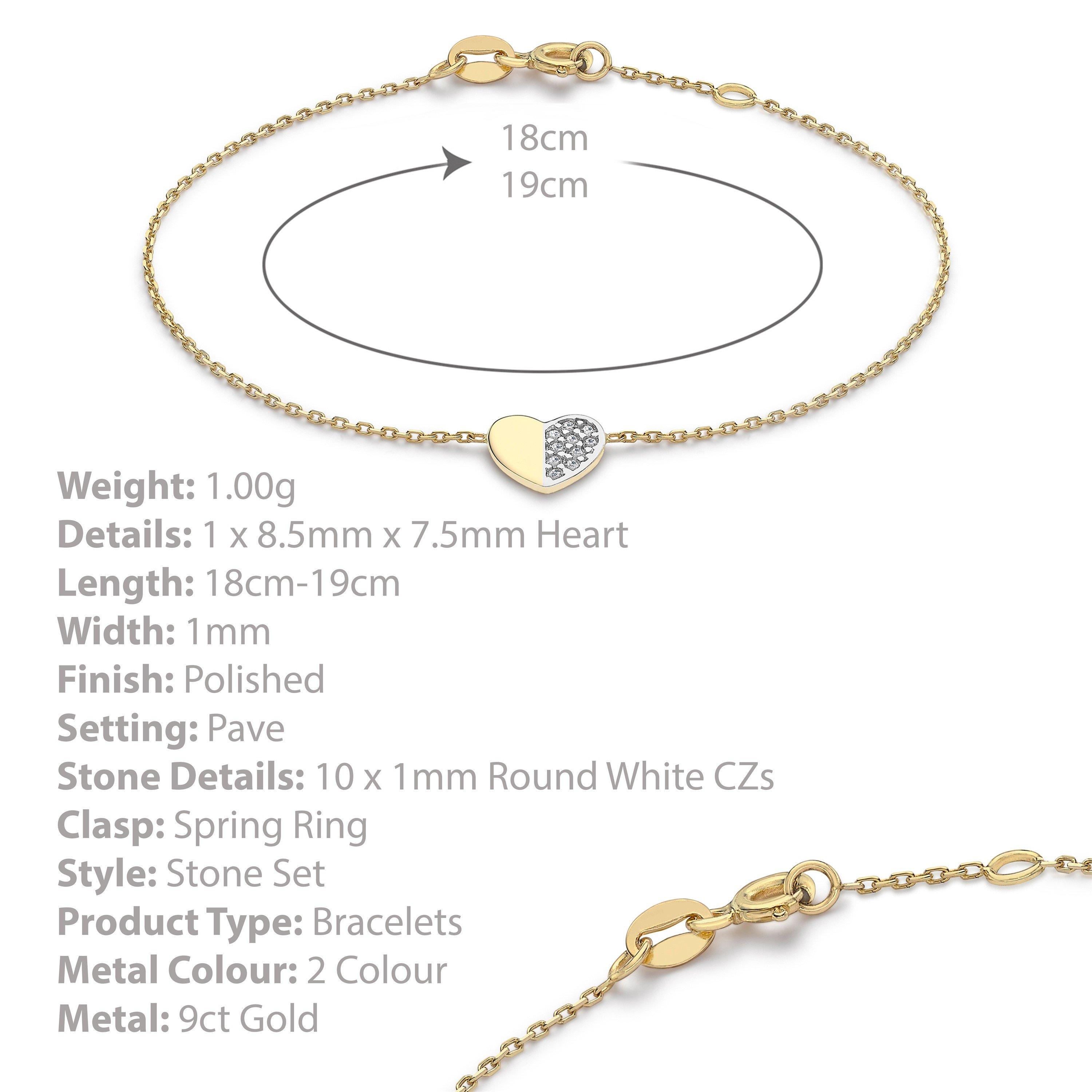Gold - Be You - 9ct Gold 2-Tone CZ Heart Bracelet - 5