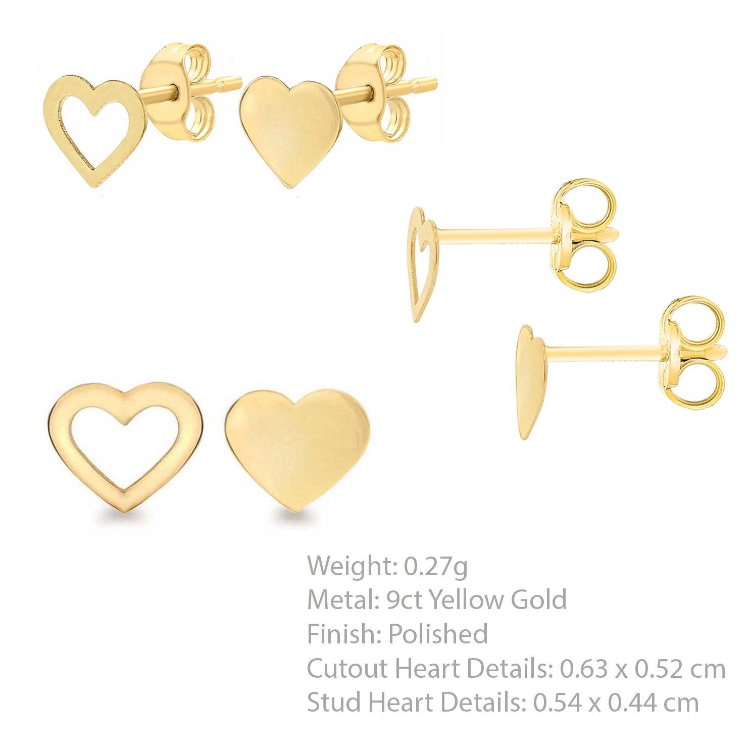 Gold - Be You - 9ct Gold Cutout-Heart & Heart Studs - 3