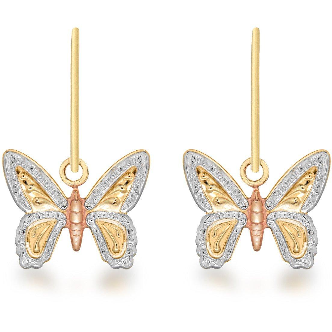 2-Tone - Be You - 9ct Gold 3-Colour Butterfly Drop Earrings - 1