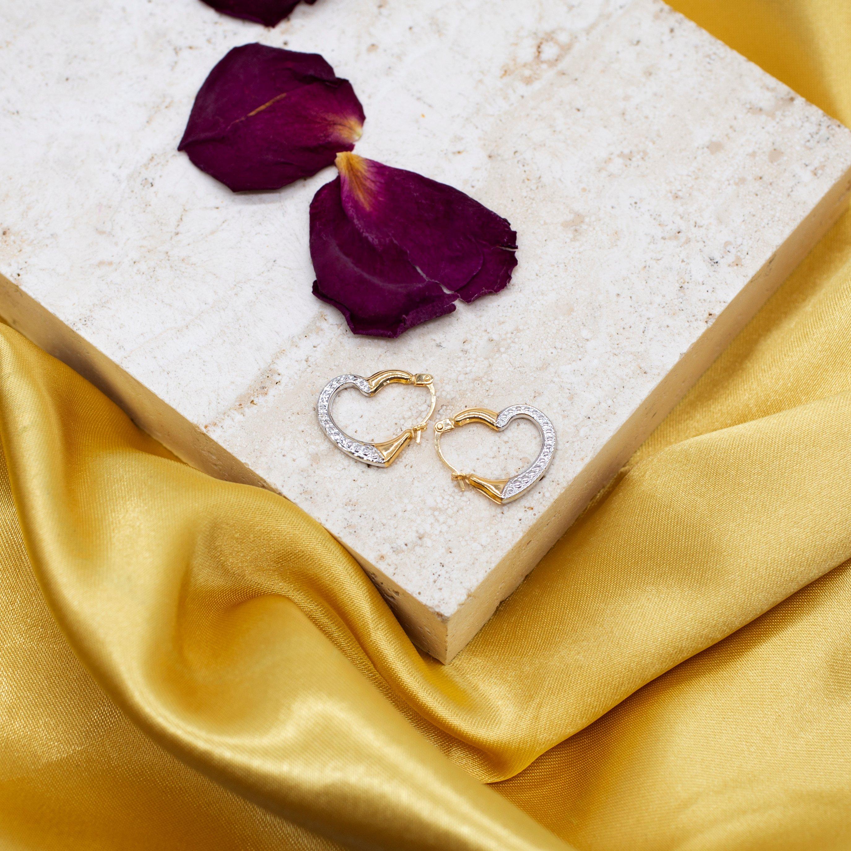 Gold - Be You - 9ct Gold Textured-Heart Hoops - 3